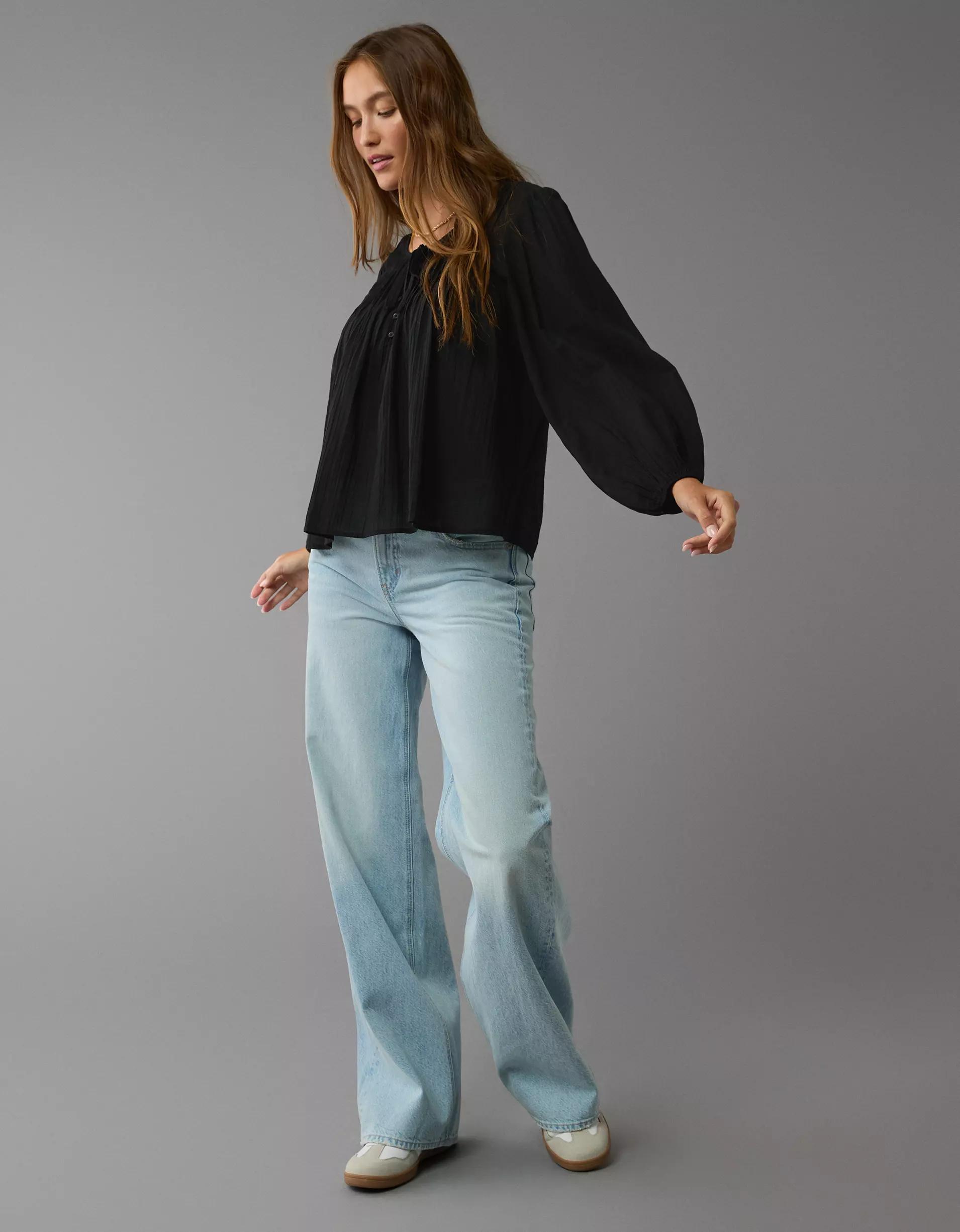 AE Long-Sleeve Breezy Boho Blouse Product Image