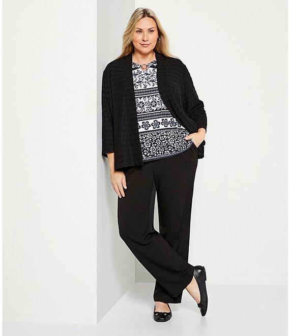 Allison Daley Plus Size 3/4 Sleeve Open-Front Wave Knit Cardigan Product Image