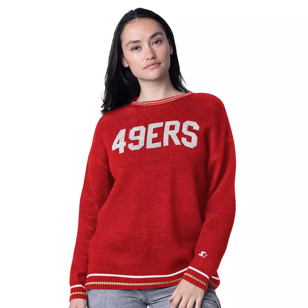 Women's Starter Scarlet San Francisco 49ers Ladies On the Ball Intarsia Pullover Sweater, Size: Medium, Red Product Image