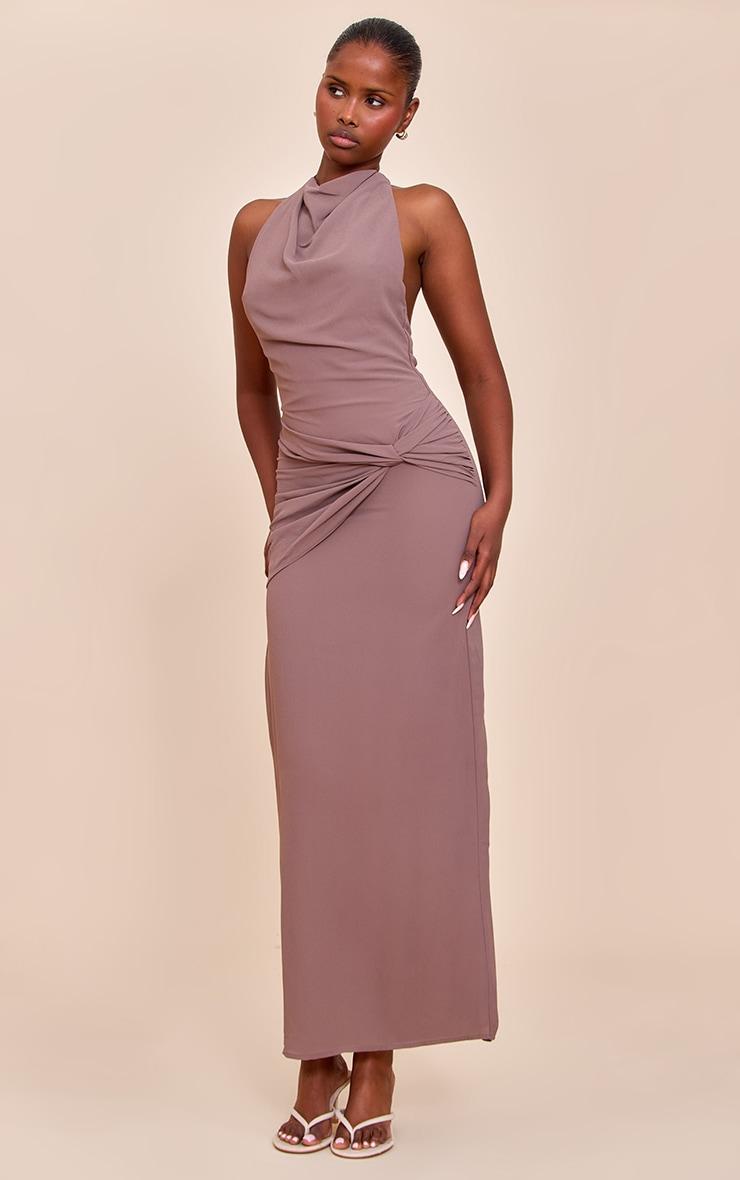 Mushroom Chiffon Twist Detail Maxi Dress Product Image