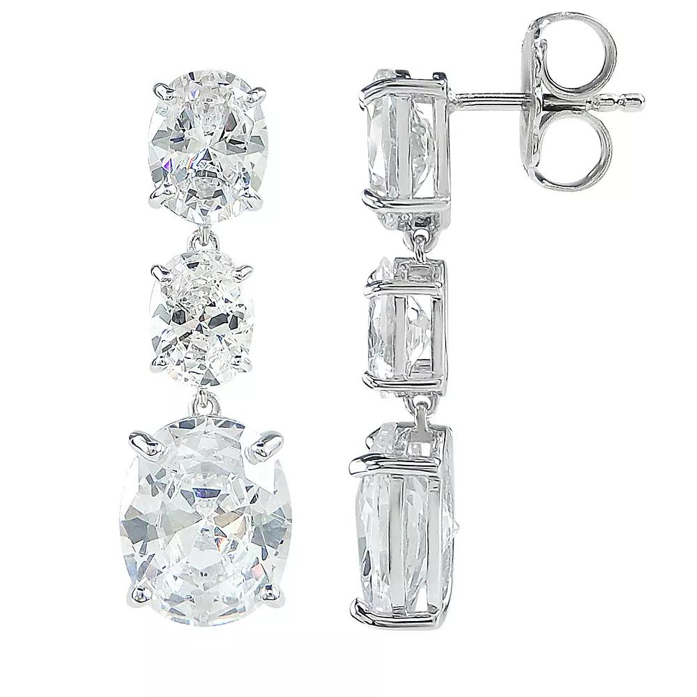 SIRI Rhodium-Plated Sterling Silver Three-Stone Drop Earring with Graduated White Cubic Zirconia, Women's Product Image