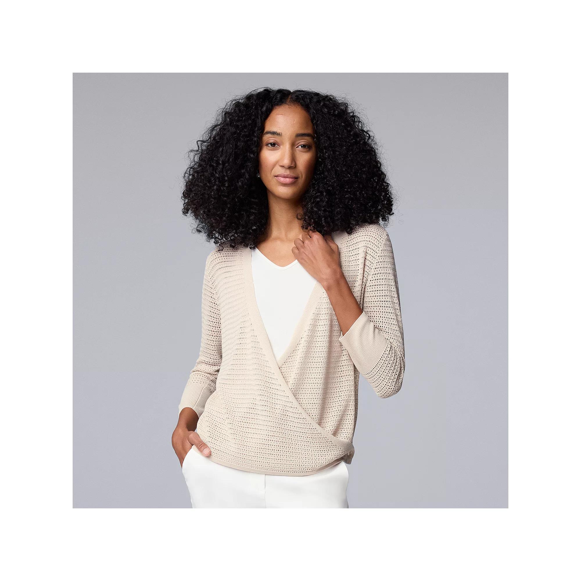 Women's Simply Vera Vera Wang Mesh Stitch Four-Way Cardigan, Size: XXL, White Cedarwood Product Image