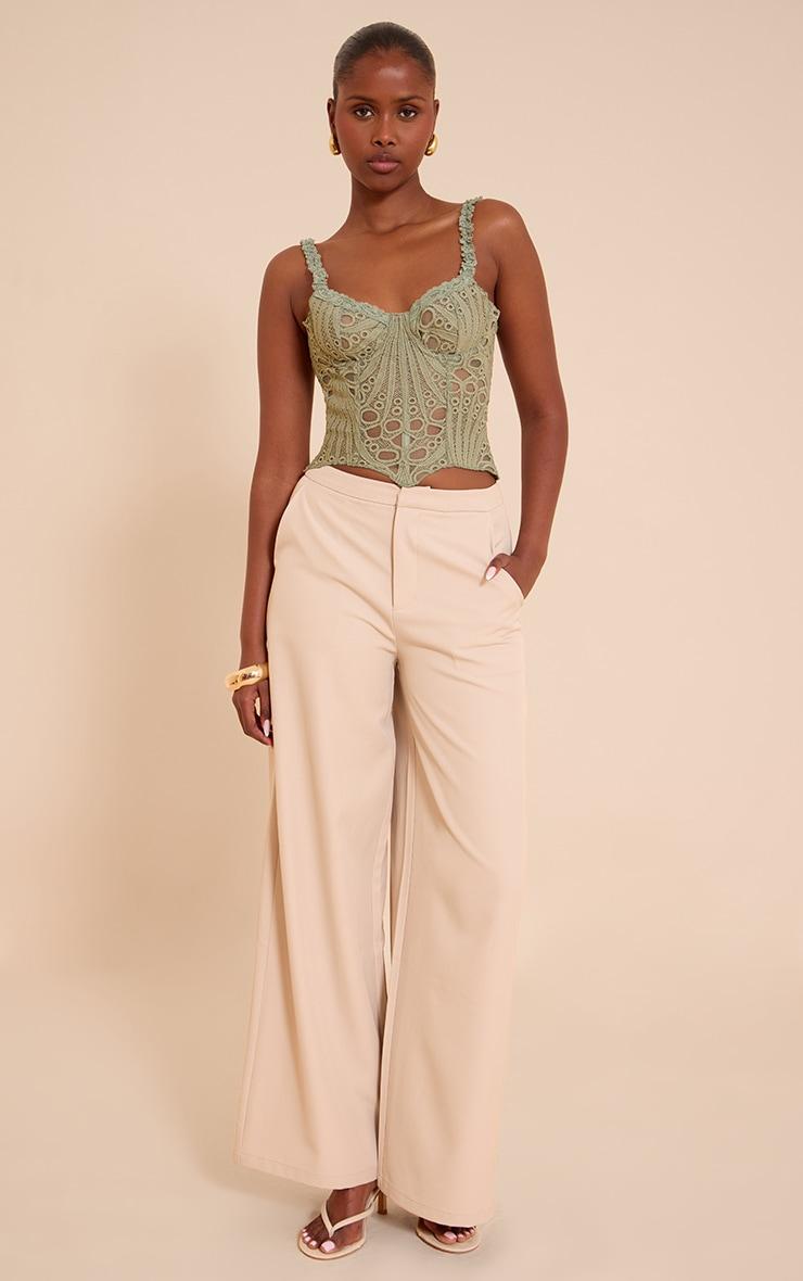 Sage Green Strappy Textured Sheer Floral Lace Corset Product Image