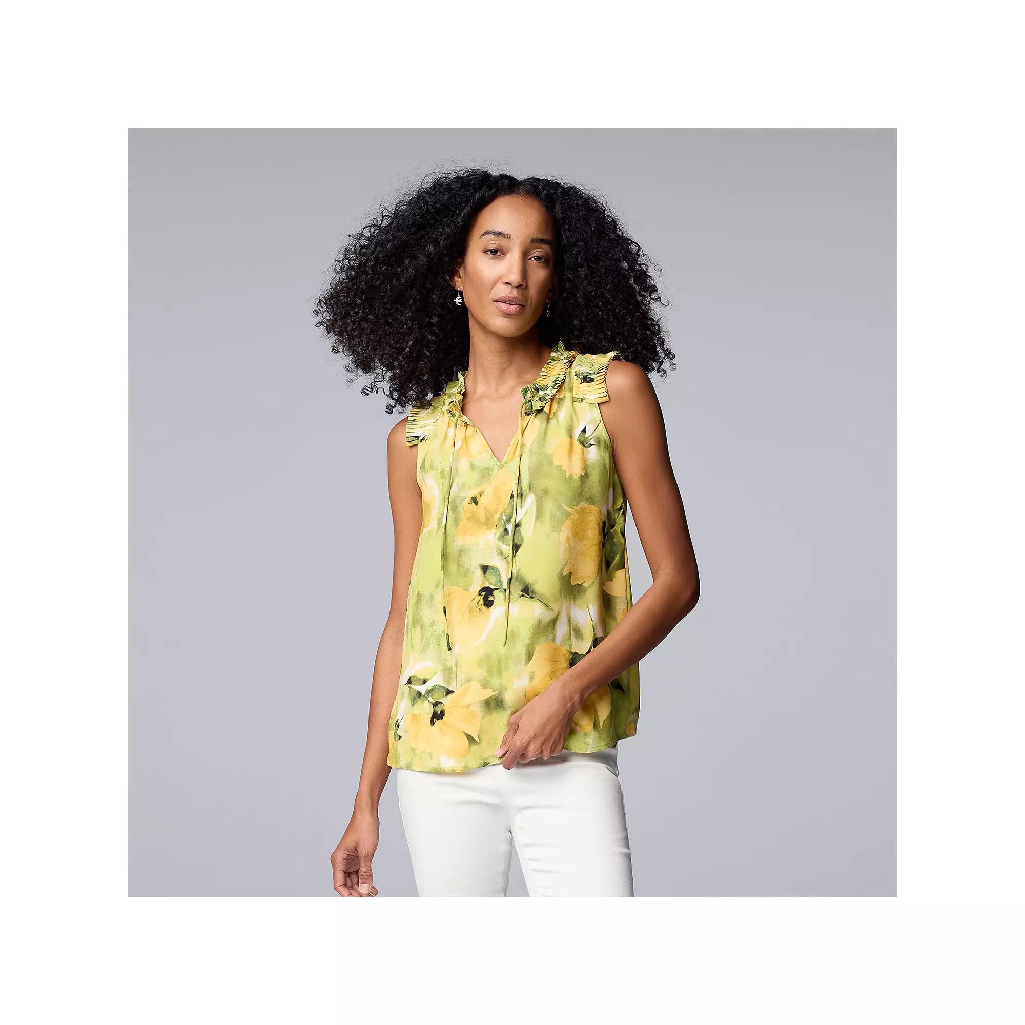 Women's Simply Vera Vera Wang Pleated Neck Top, Size: XXL, Yellow Lt Green Floral Product Image