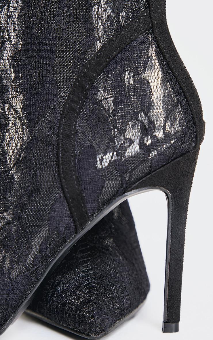 Black Lace Wide Fit Point Toe Stiletto Heel Ankle Boot Product Image