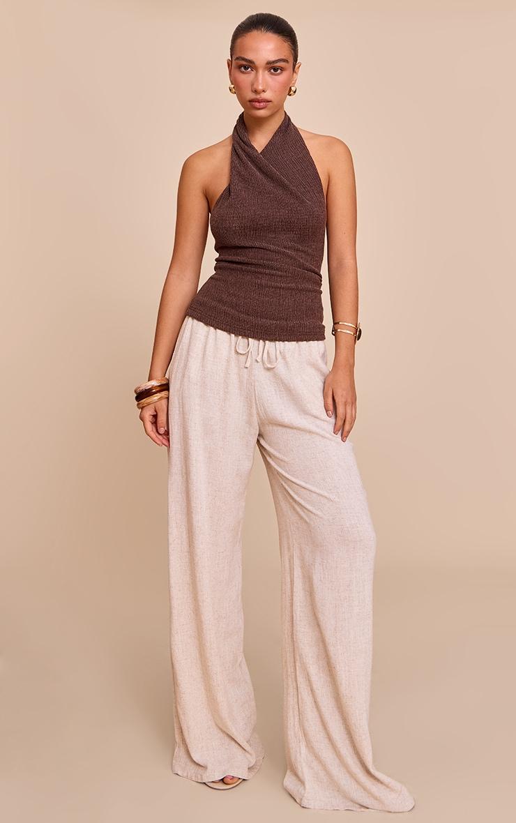  Chocolate Textured Twisted Halter Neck Long Top Product Image