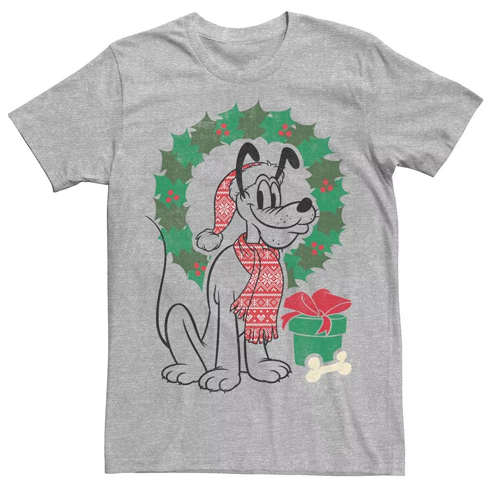 Disney's Pluto Christmas Wreath Portrait Men's Tee, Size: Large, Athletic Grey Product Image