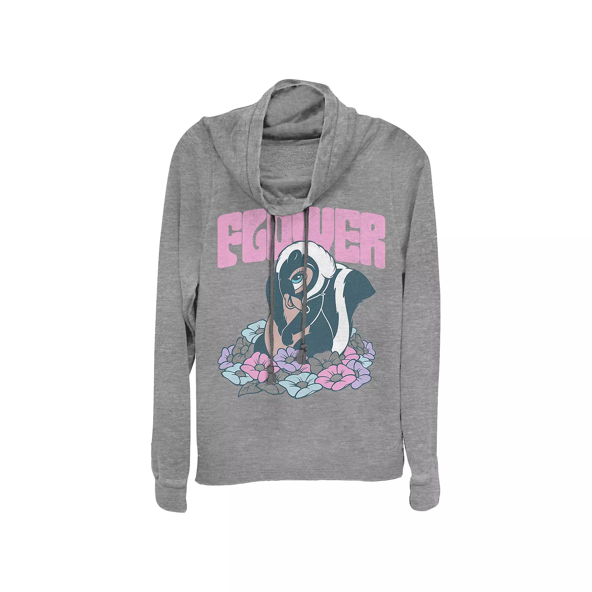 Disney's Bambi Women's Plus Flower Cute Flirt Cowlneck Graphic Lightweight Long Sleeve, Girl's,  Product Image