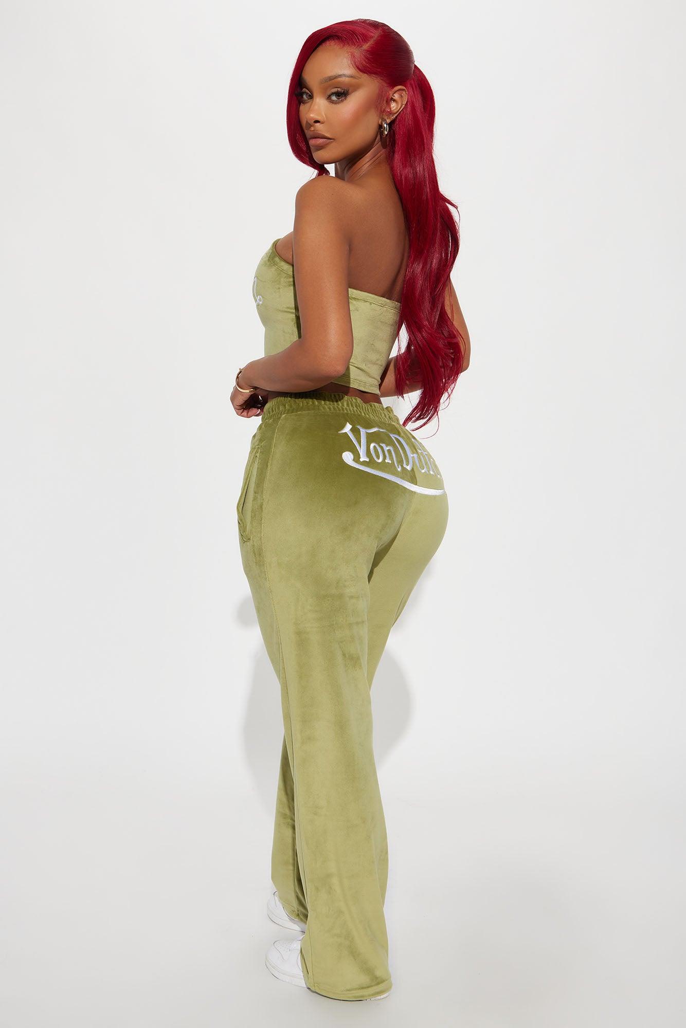Von Dutch Velour Wide Leg Pant - Olive Product Image
