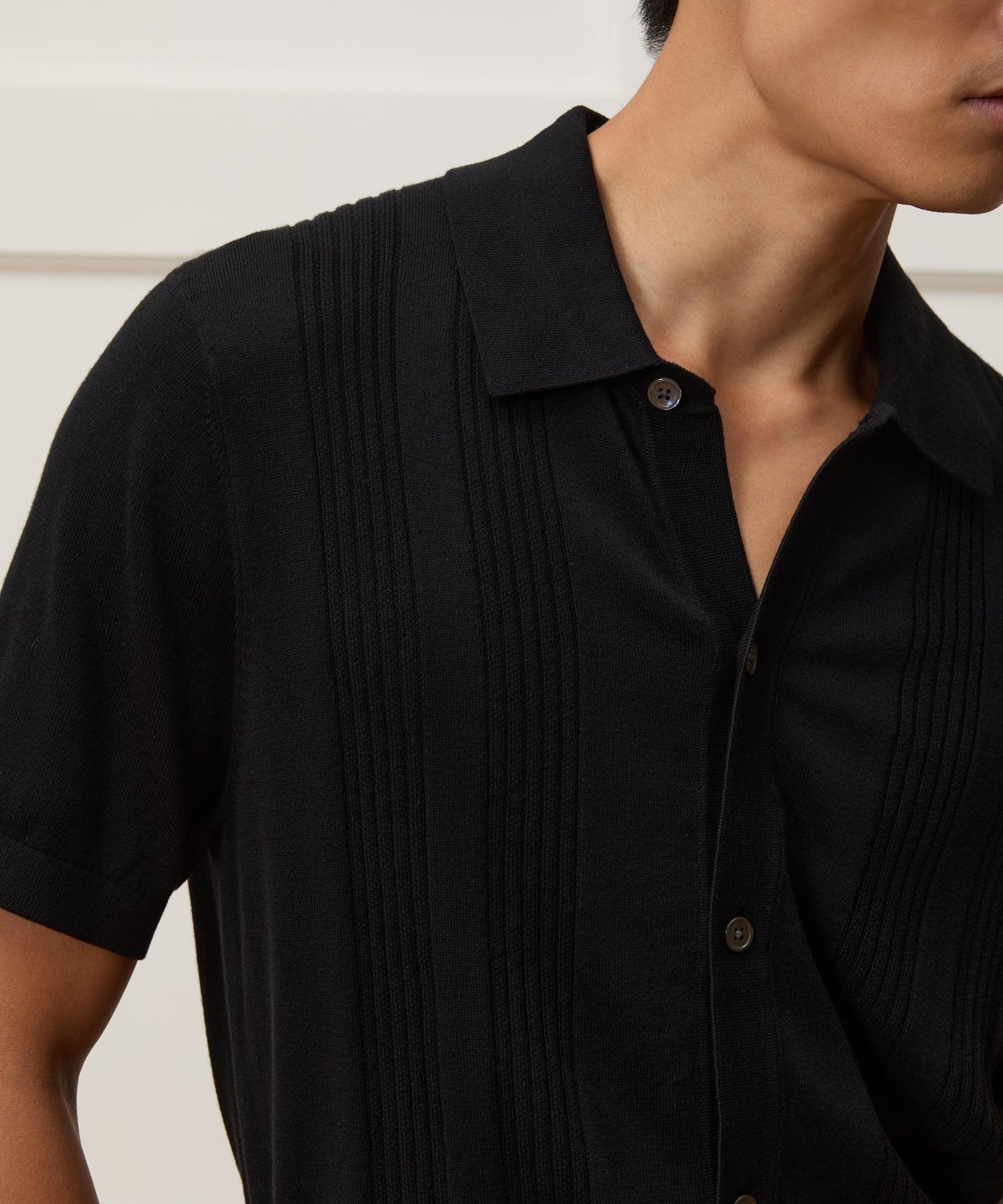 Silk-Cotton Ribbed Full-Placket Sweater Polo Product Image