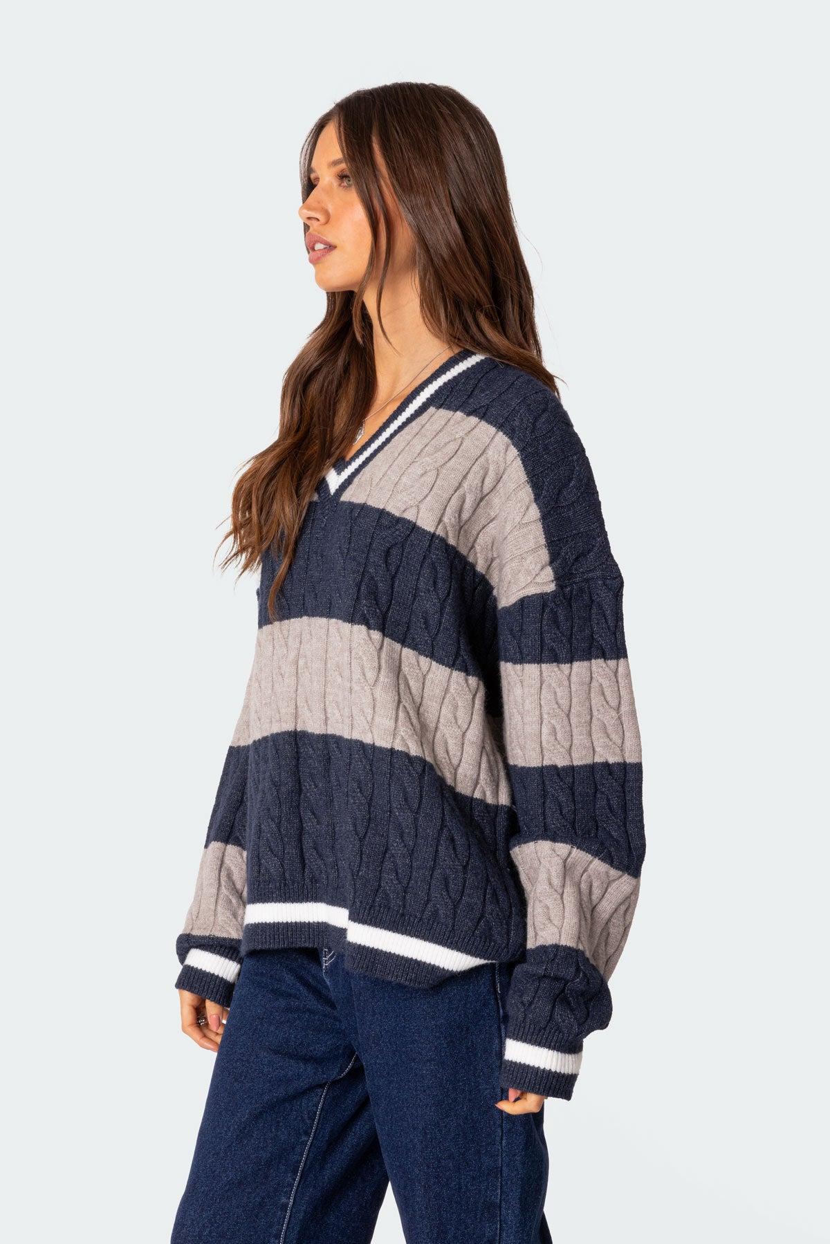 Romie V Neck Cable Knit Sweater Product Image