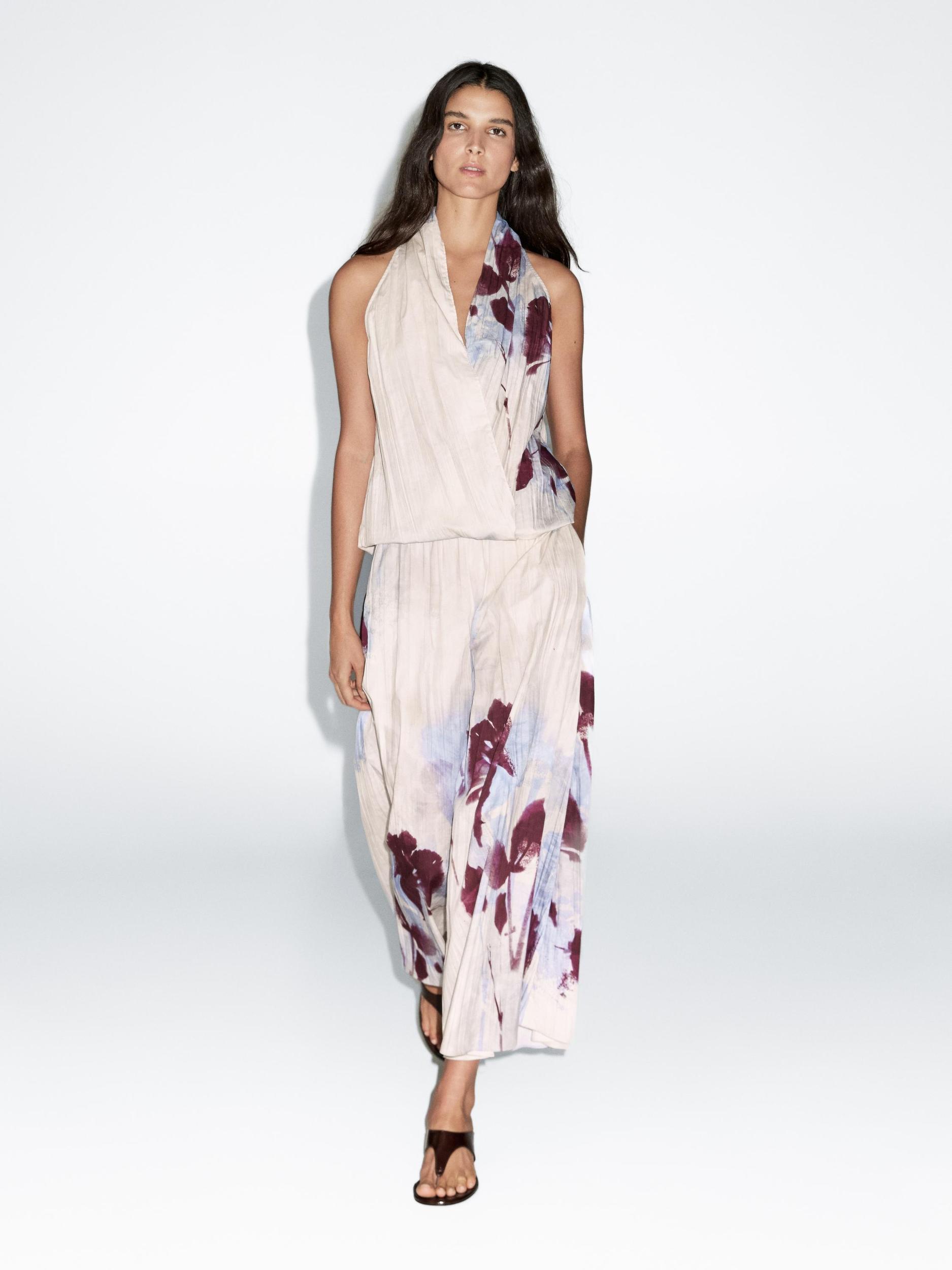 Printed surplice halter top Product Image