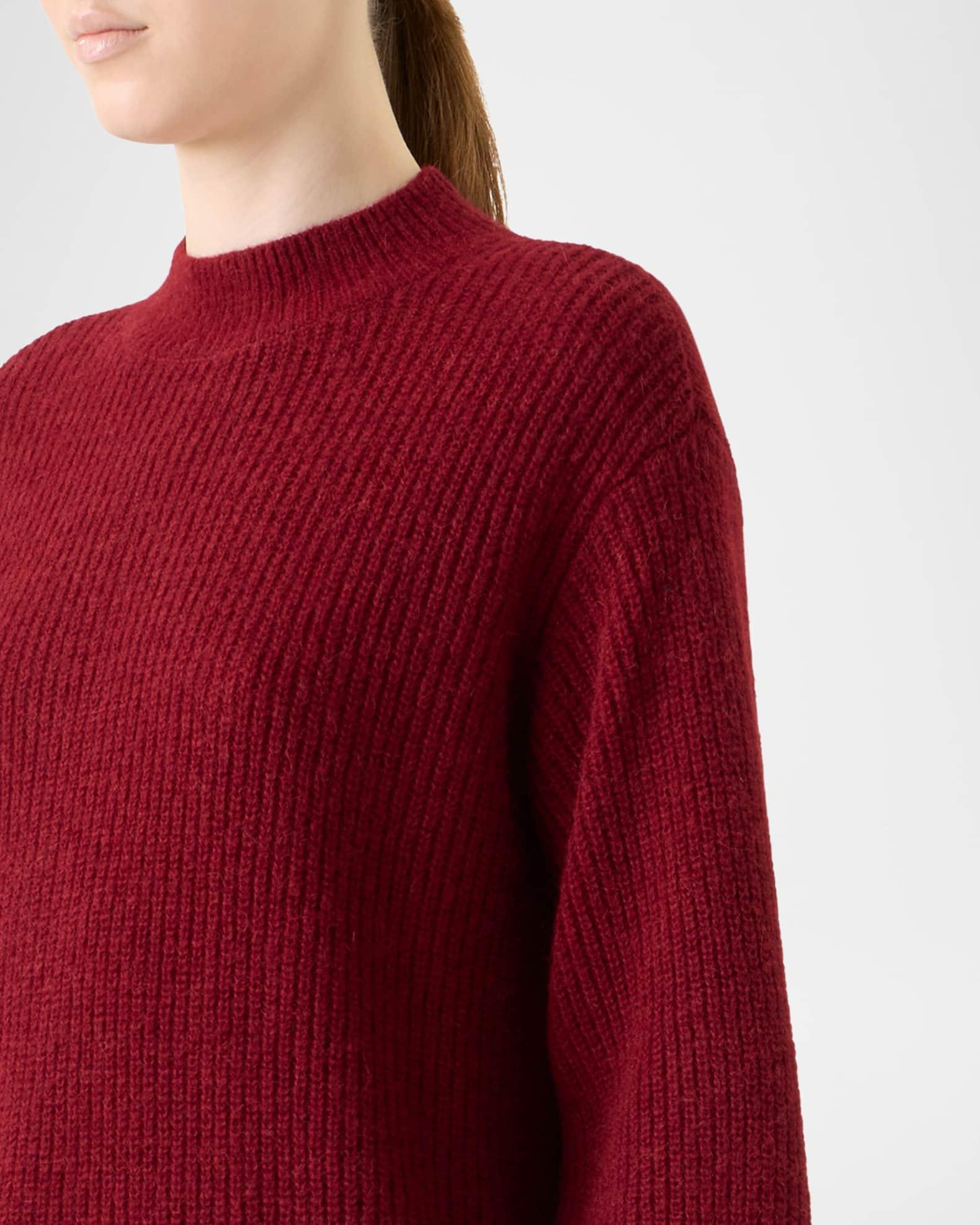 Mock-Neck Blouson-Sleeve Alpaca Wool Rib Sweater Product Image