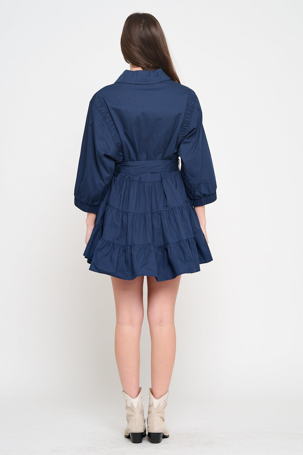 Navy Poplin Zip Up Dress Product Image