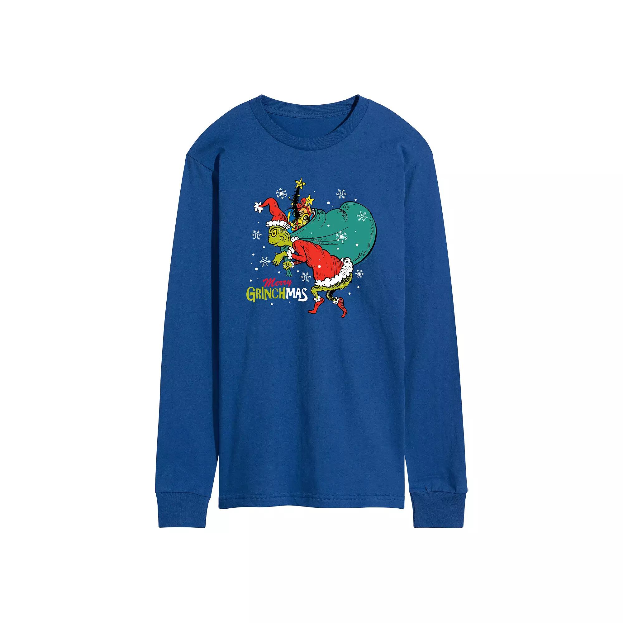 Men's Dr. Seuss The Grinch Merry Grinchmas Toy Bag Long Sleeve Graphic Tee,  Product Image