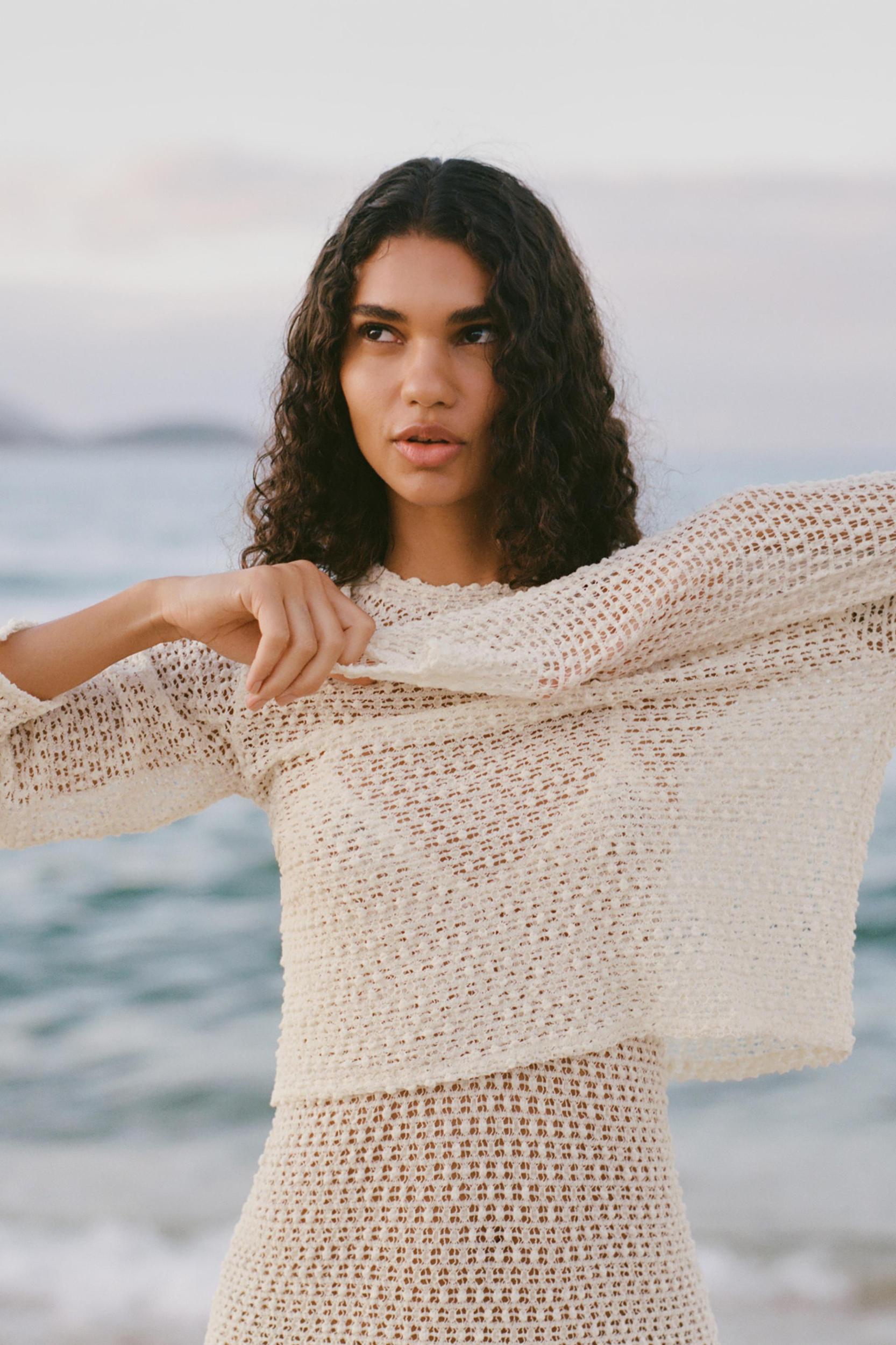 CROCHET LONG SLEEVE TOP Product Image