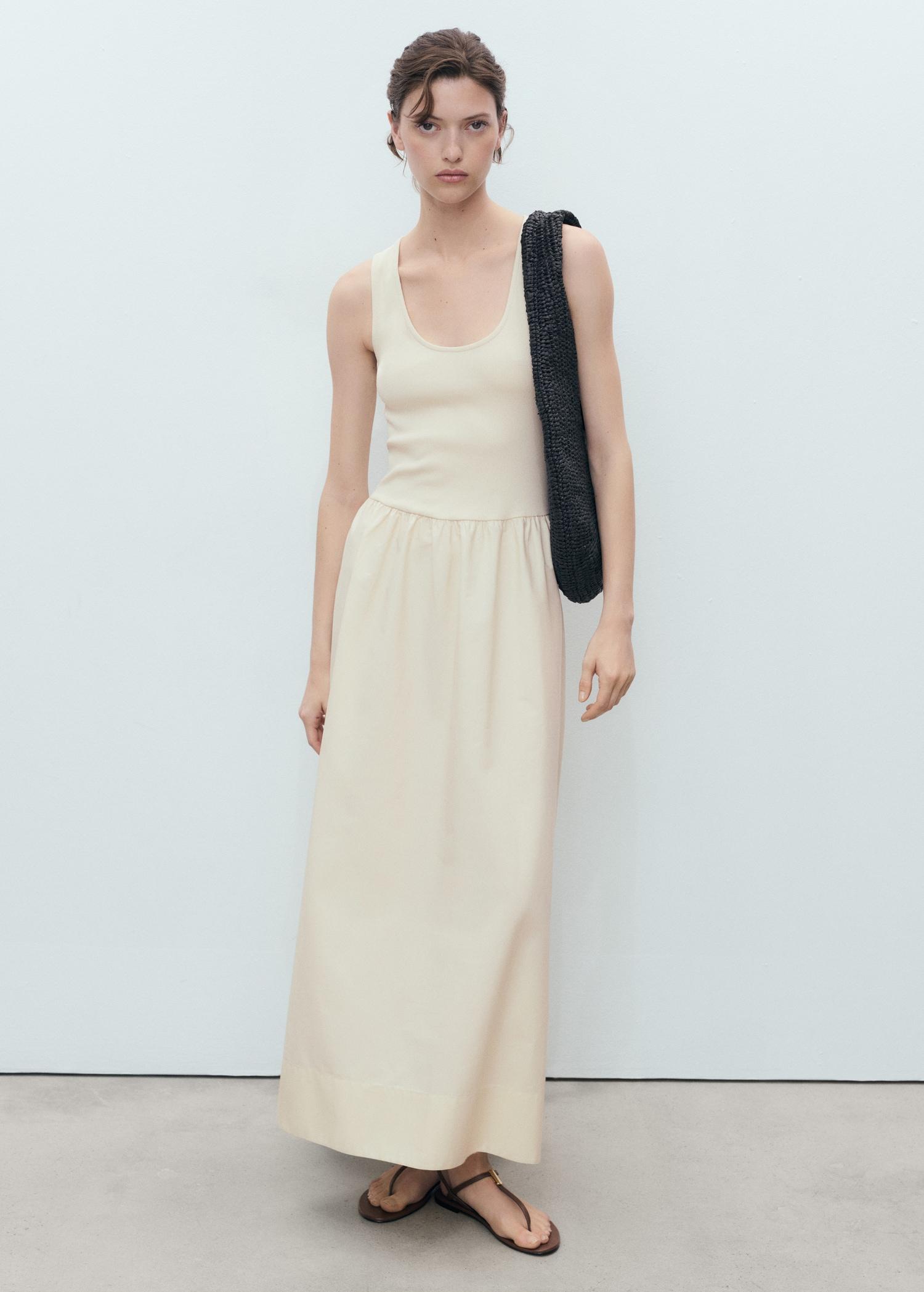 Flared dress in combined fabric - Women | MANGO USA Product Image