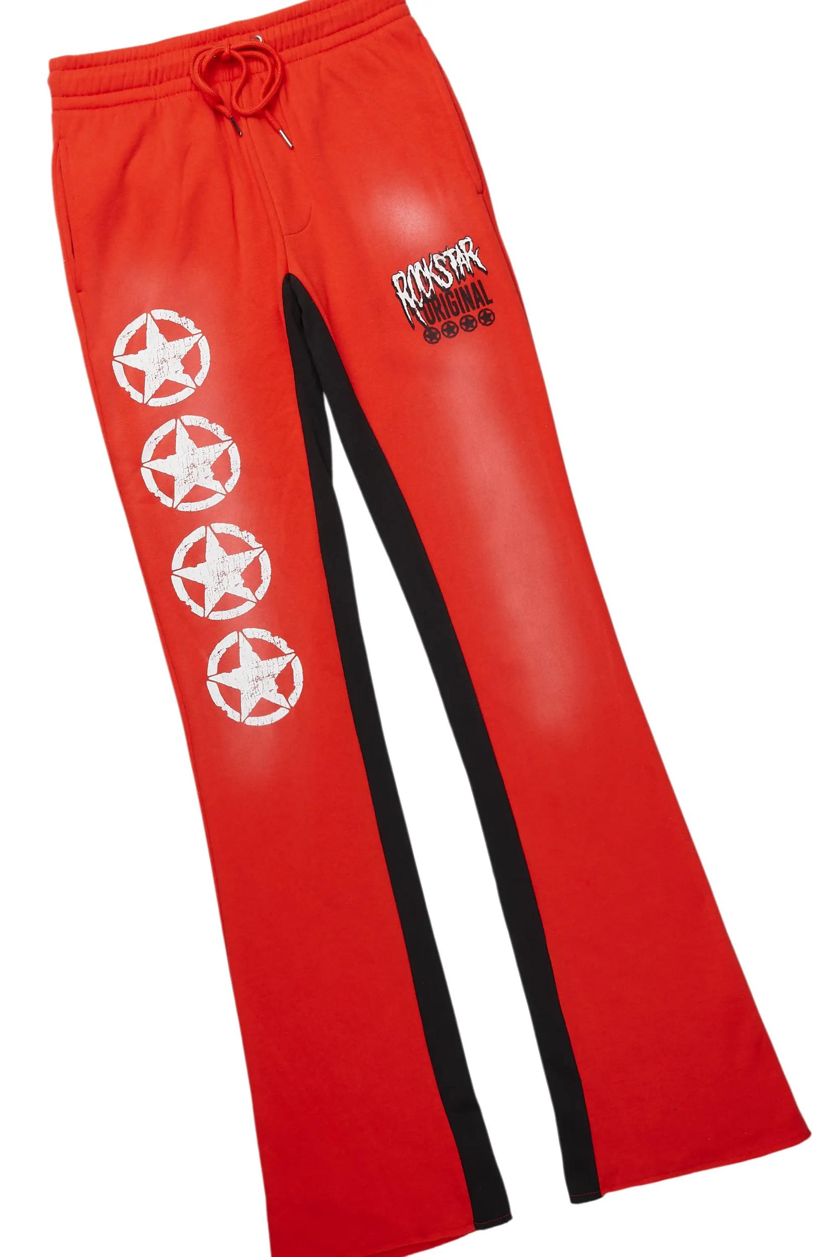 Wizzurd White/Red T-Shirt/Stacked Baggy Track Pant Set Male Product Image