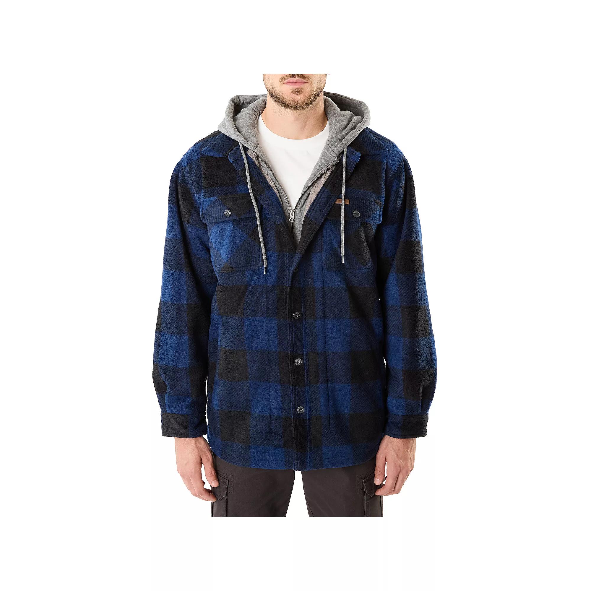 Men's Smith's Workwear Plaid Sherpa-Lined Microfleece Hooded Shirt Jacket,  Product Image