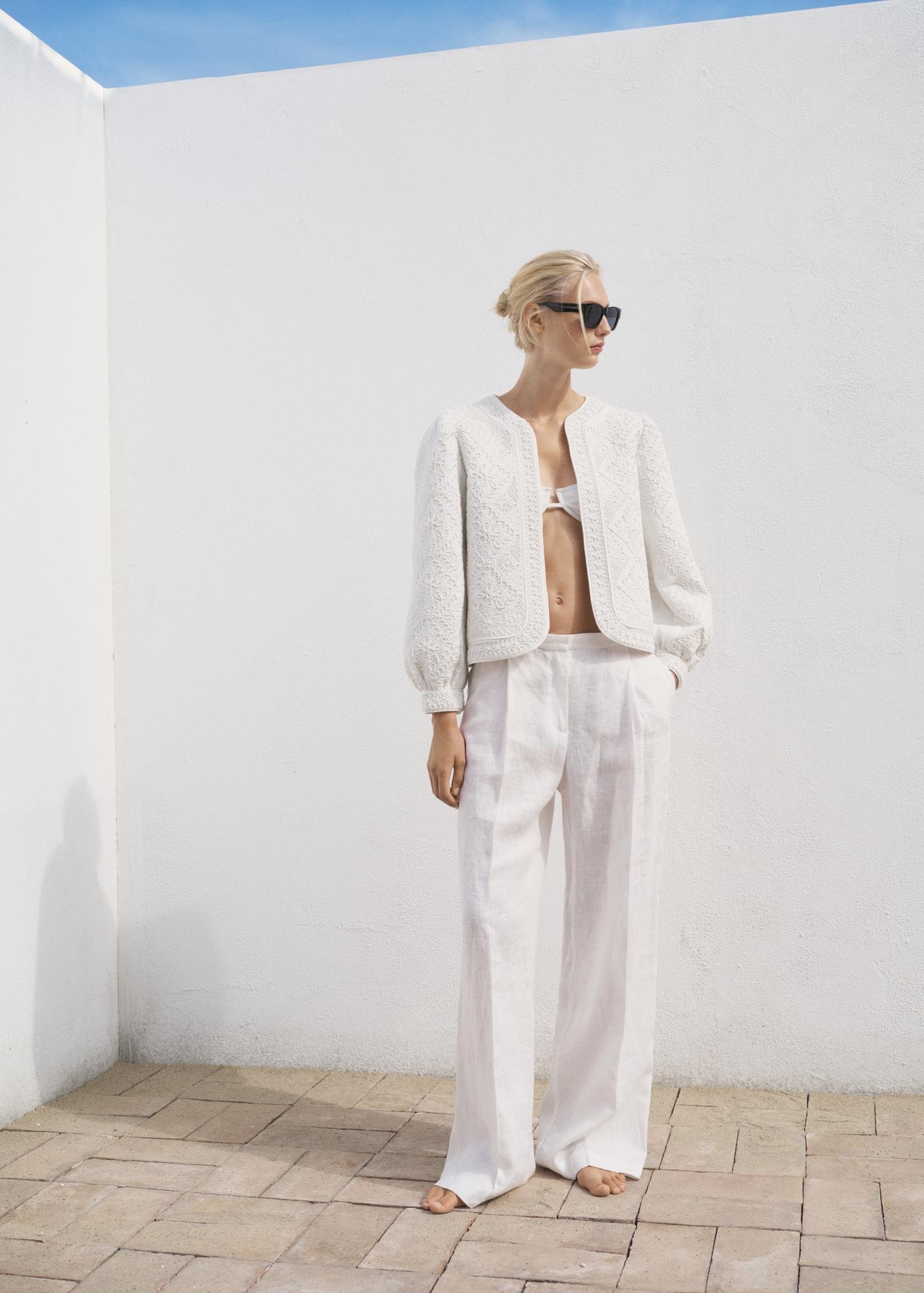 Embroidered cotton jacket - Women | MANGO USA Product Image