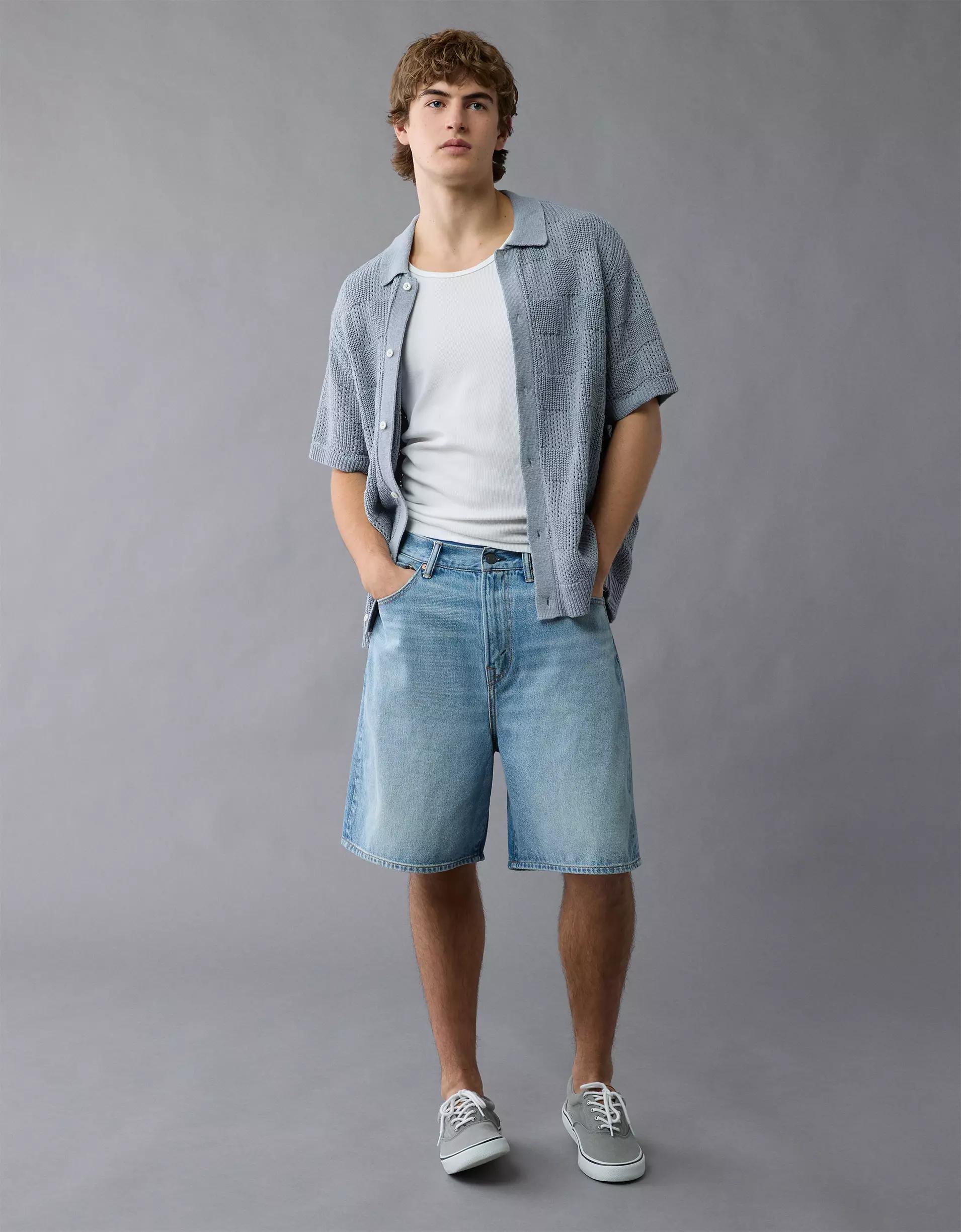 AE Weekend Checkerboard Button-Up Sweater Polo Shirt Product Image