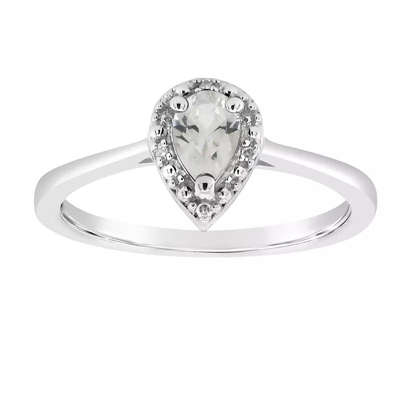 Celebration Gems Sterling Silver Pear Shaped Genuine Aquamarine Diamond Accent Frame Ring, Women's,  Product Image