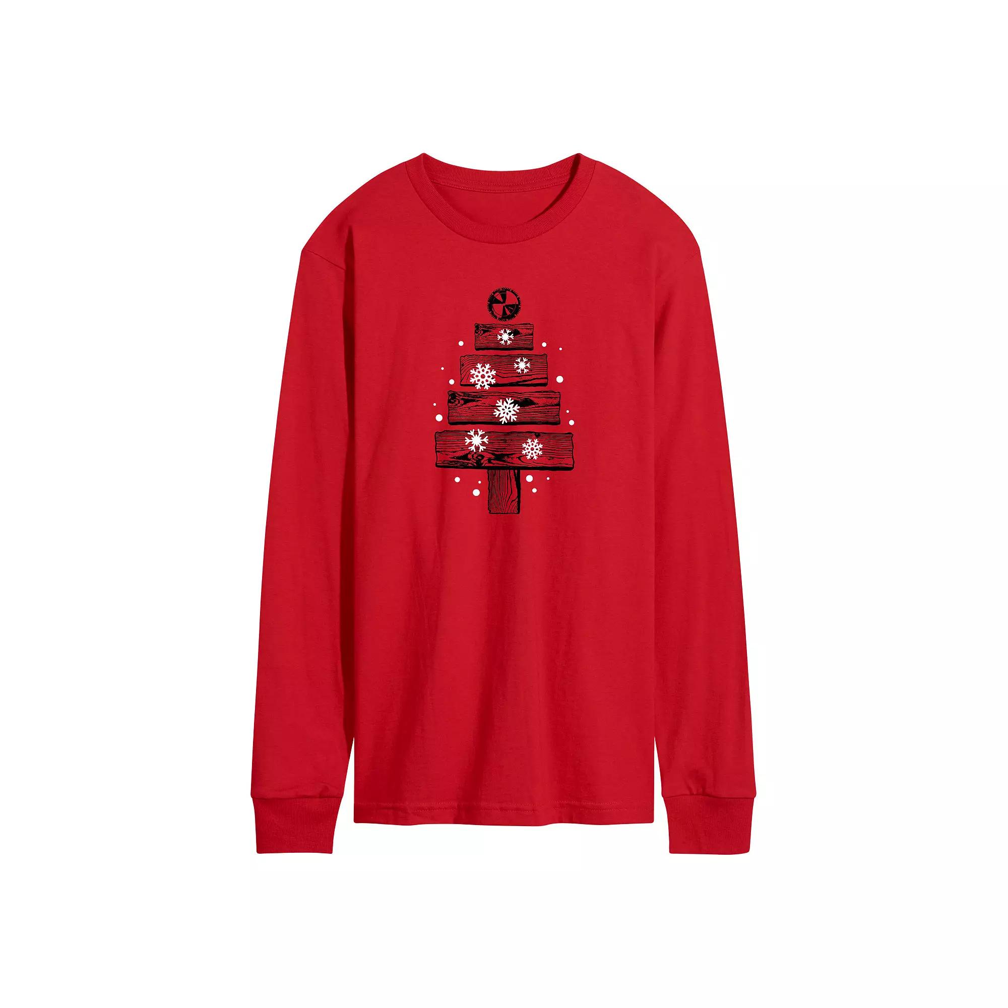 Men's Wood Planks Christmas Tree Long Sleeve Graphic Tee,  Product Image