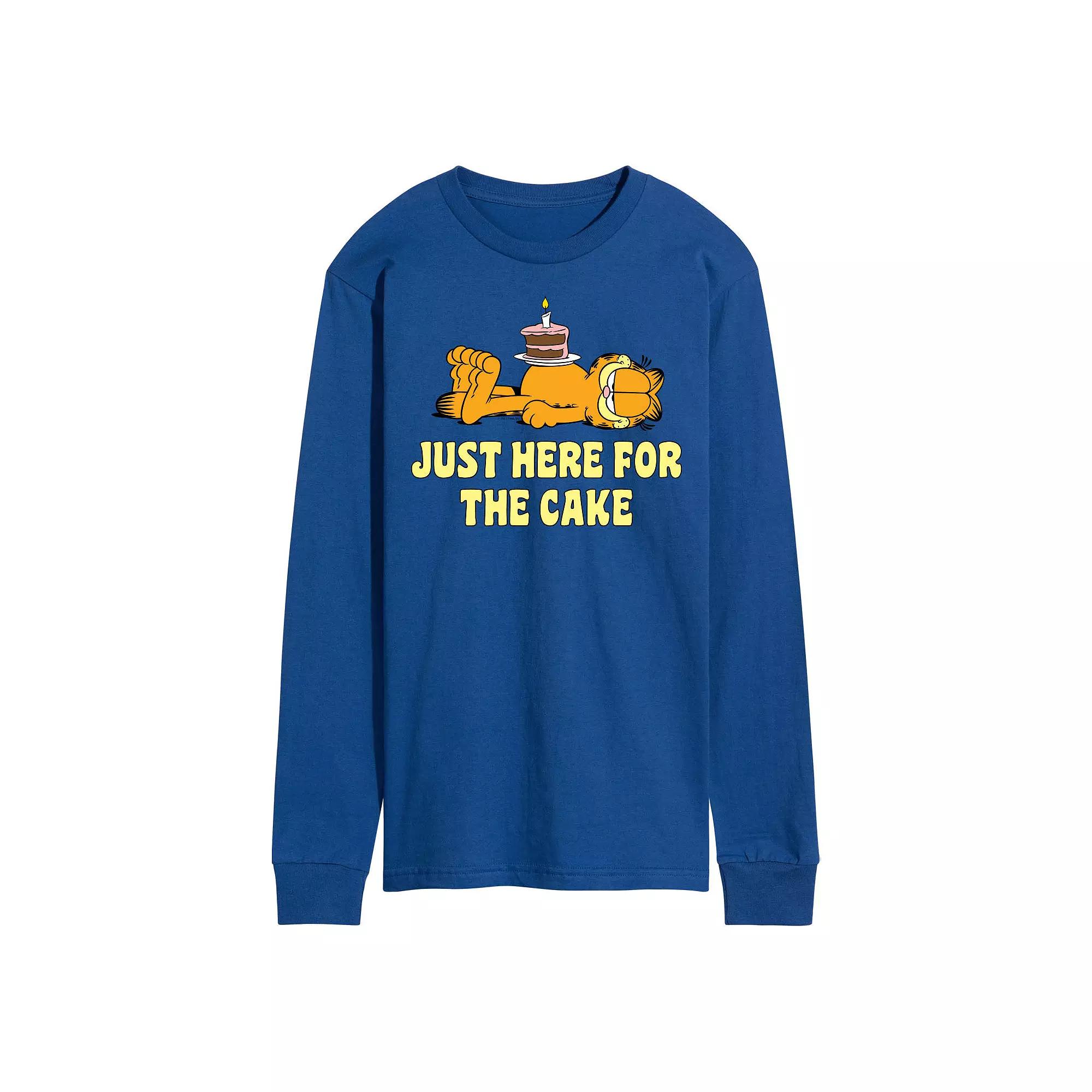 Men's Garfield Just Here For Cake Long Sleeve Graphic Tee,  Product Image