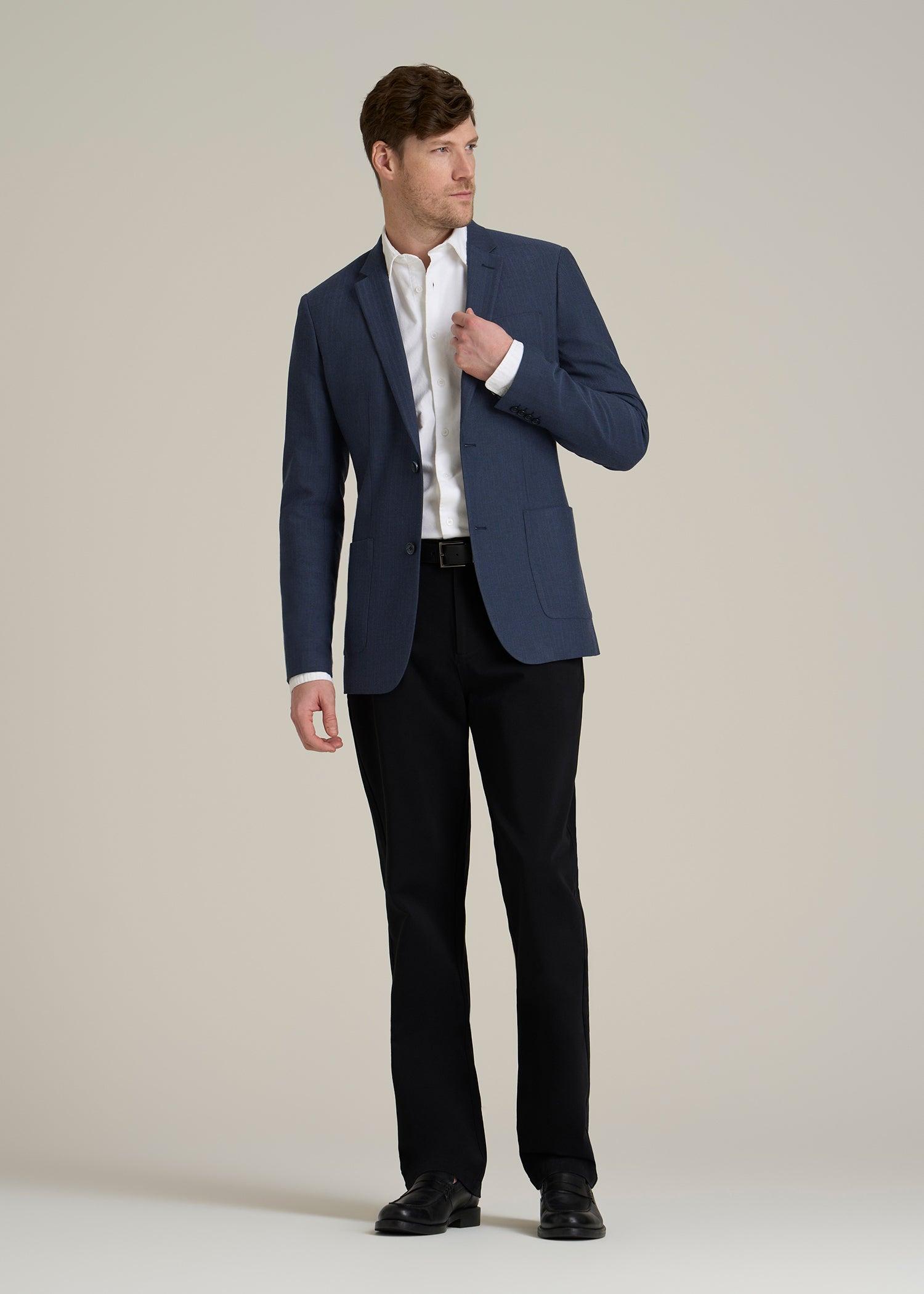 Core Blazer for Tall Men in Navy Blue Herringbone Male Product Image