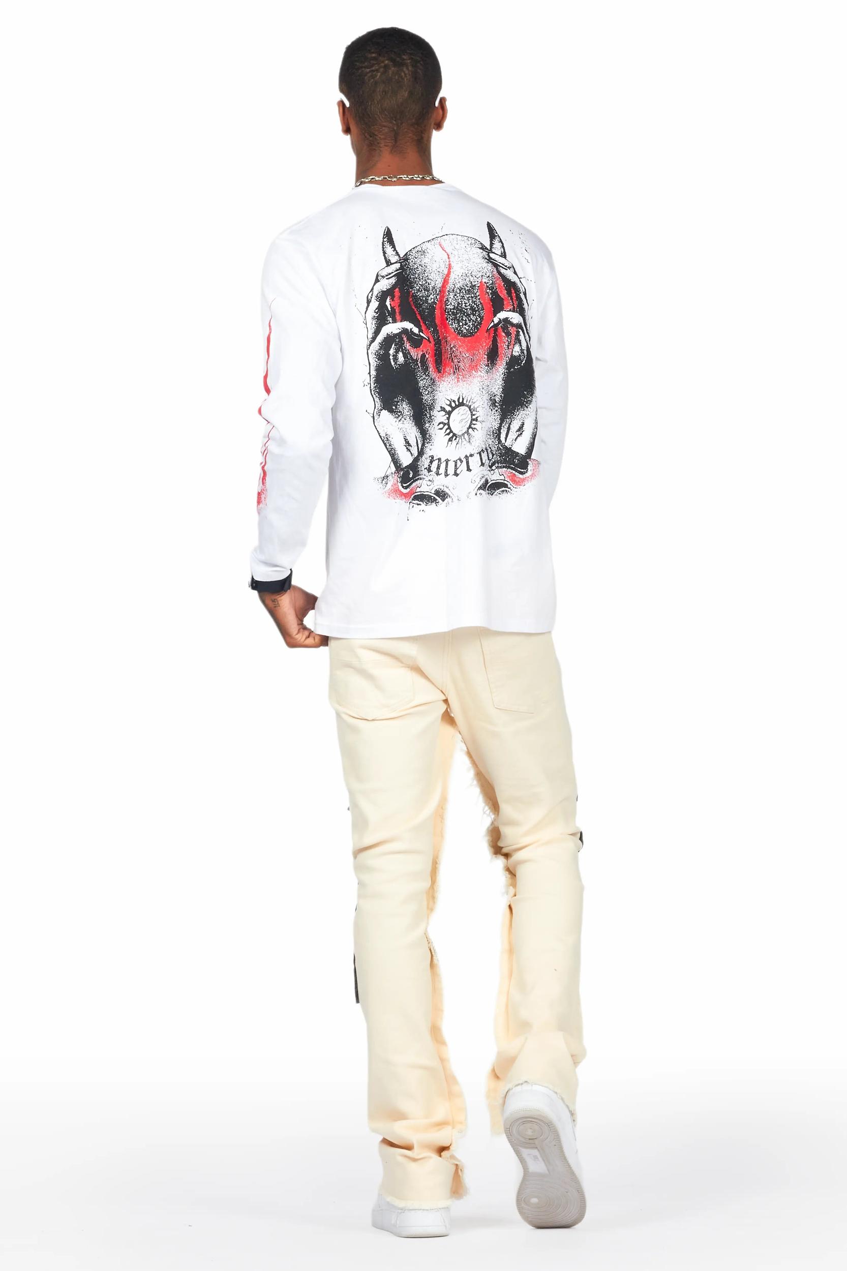 Rhys Beige Patchwork Stacked Flare Jean Male Product Image