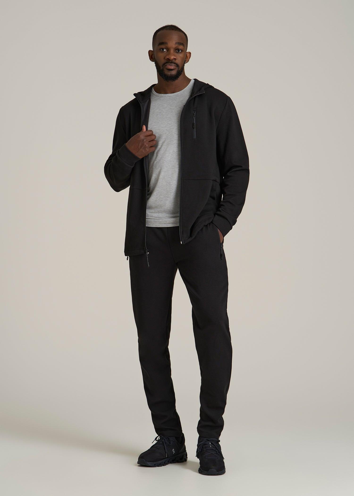 Tech-Knit Long Track Jacket for Tall Men in Black Male Product Image