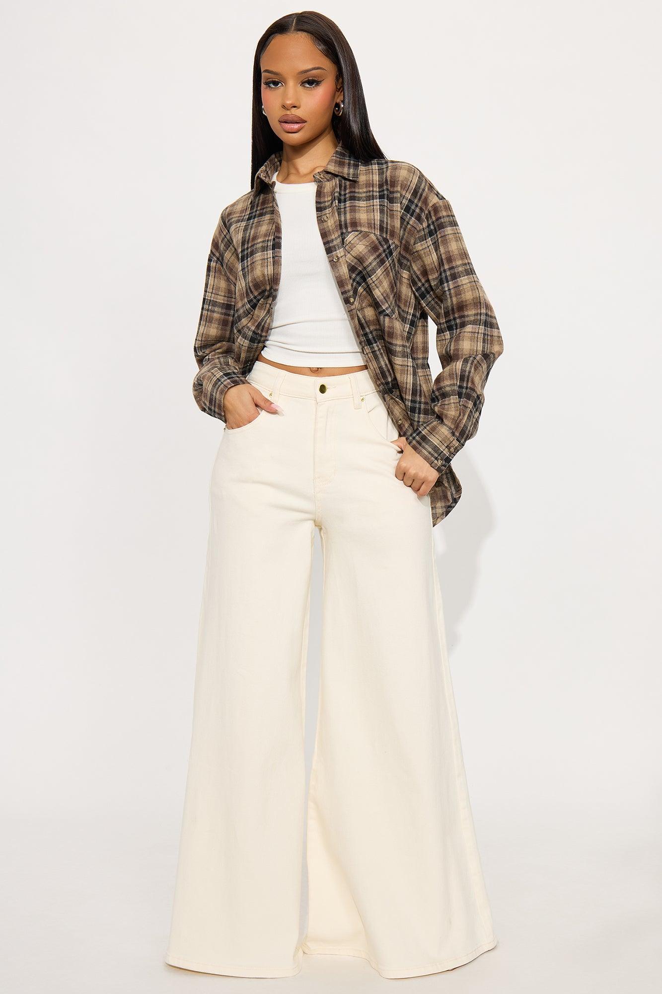 Where You At Flannel Plaid Shirt - Brown Combo Female Product Image