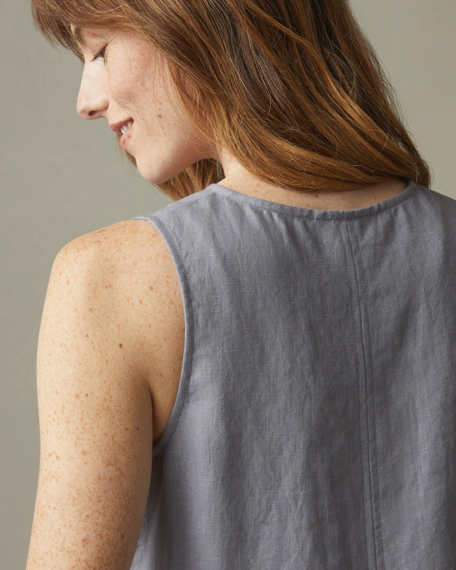 Women's Linen V-Neck A-Line Dress - Grey Lavender Product Image