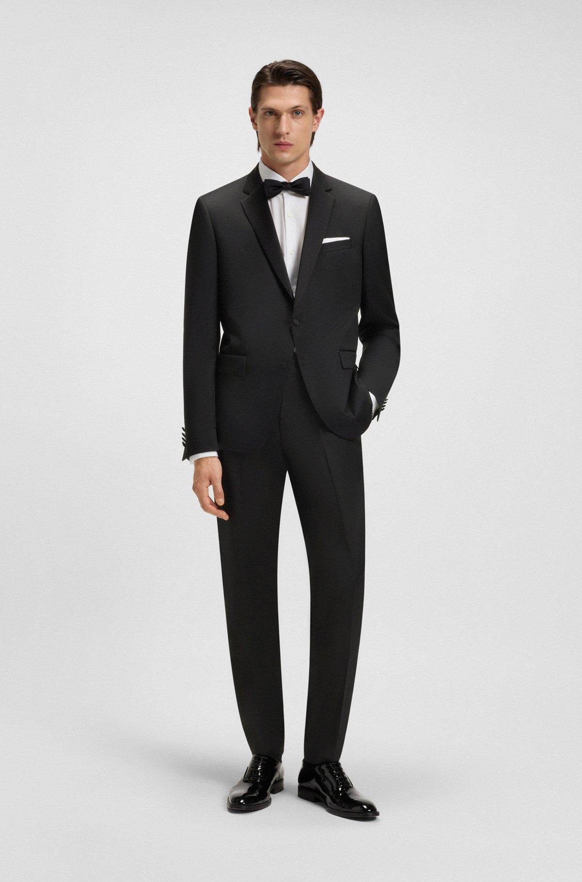 BOSS - Slim-fit tuxedo jacket in virgin-wool serge - Black Product Image