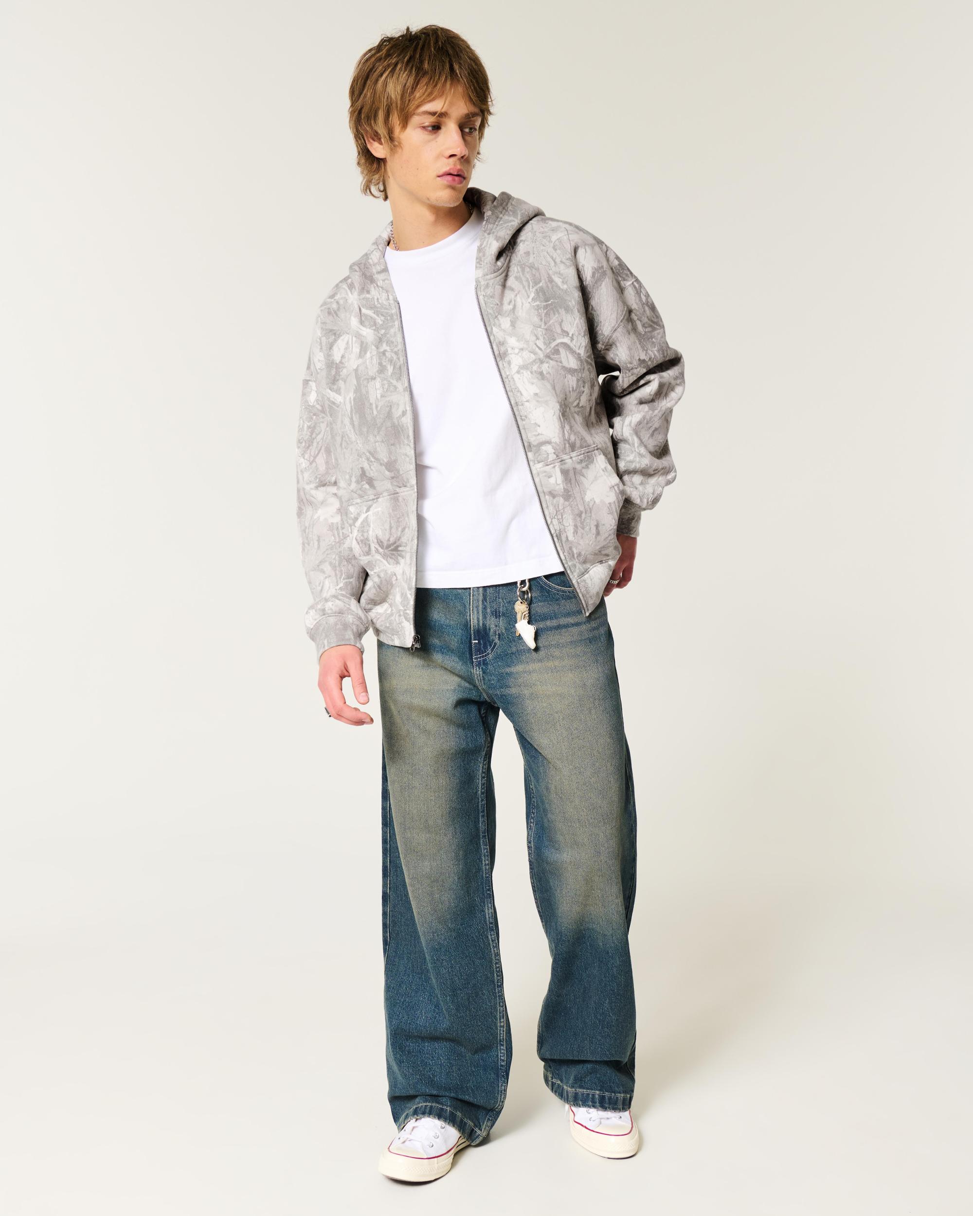 Boxy Flame Graphic Zip-Up Hoodie Product Image