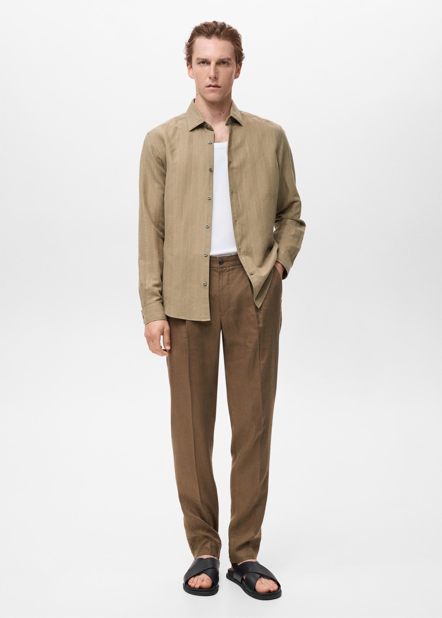 Linen pinstripe shirt - Men | MANGO USA Product Image