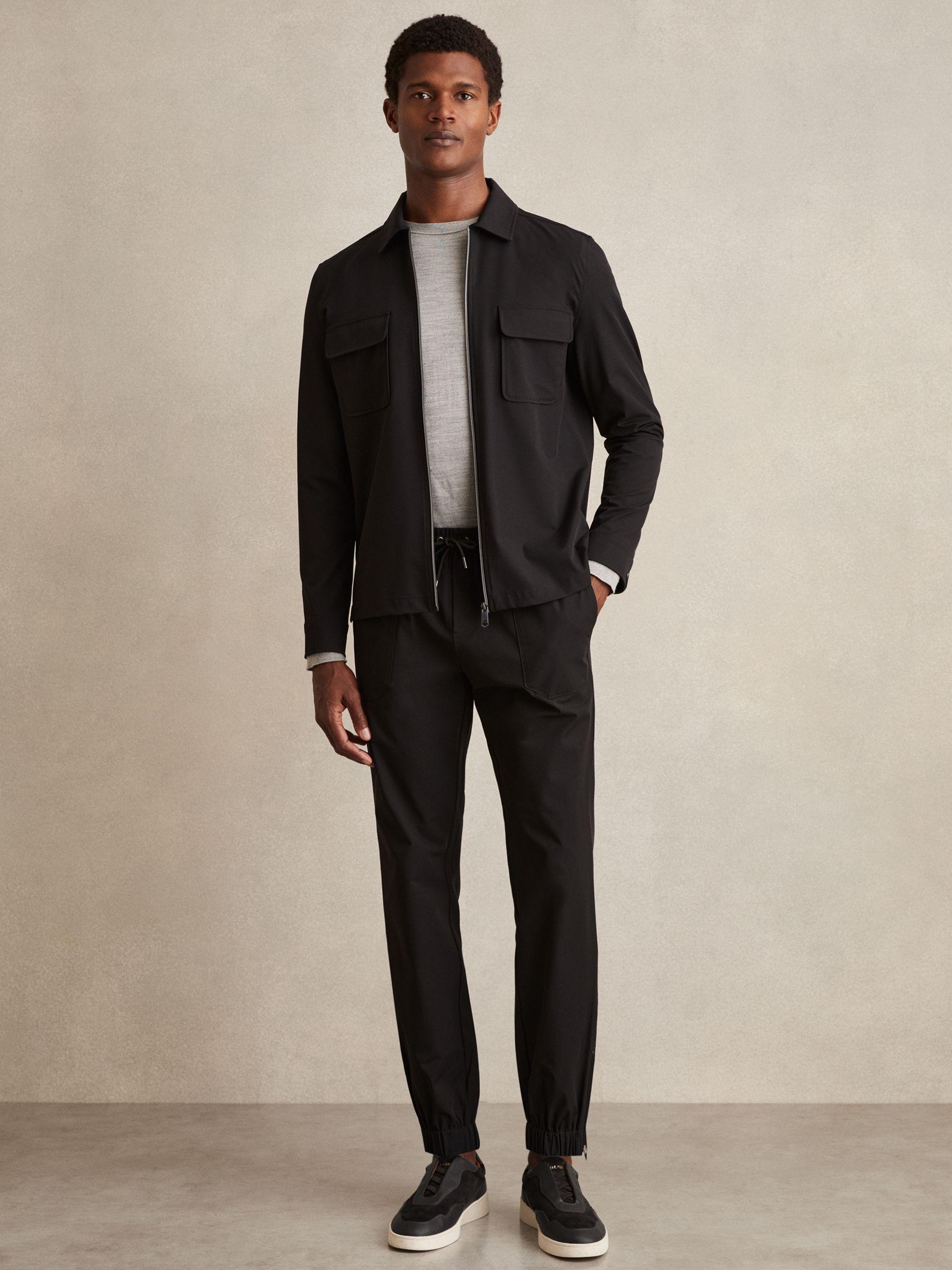 Drawstring Technical Cuffed Trousers in Black Product Image