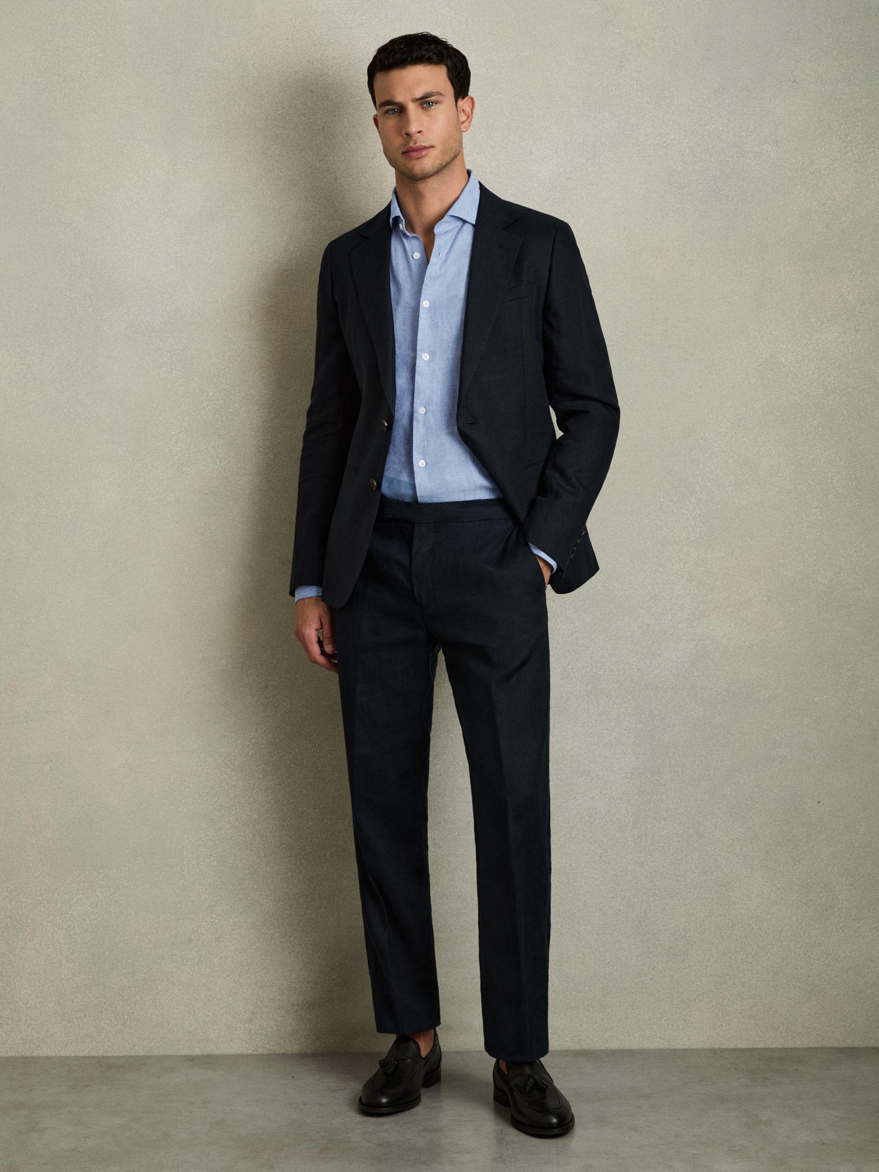 Linen Button-Through Shirt in Sky Blue Product Image