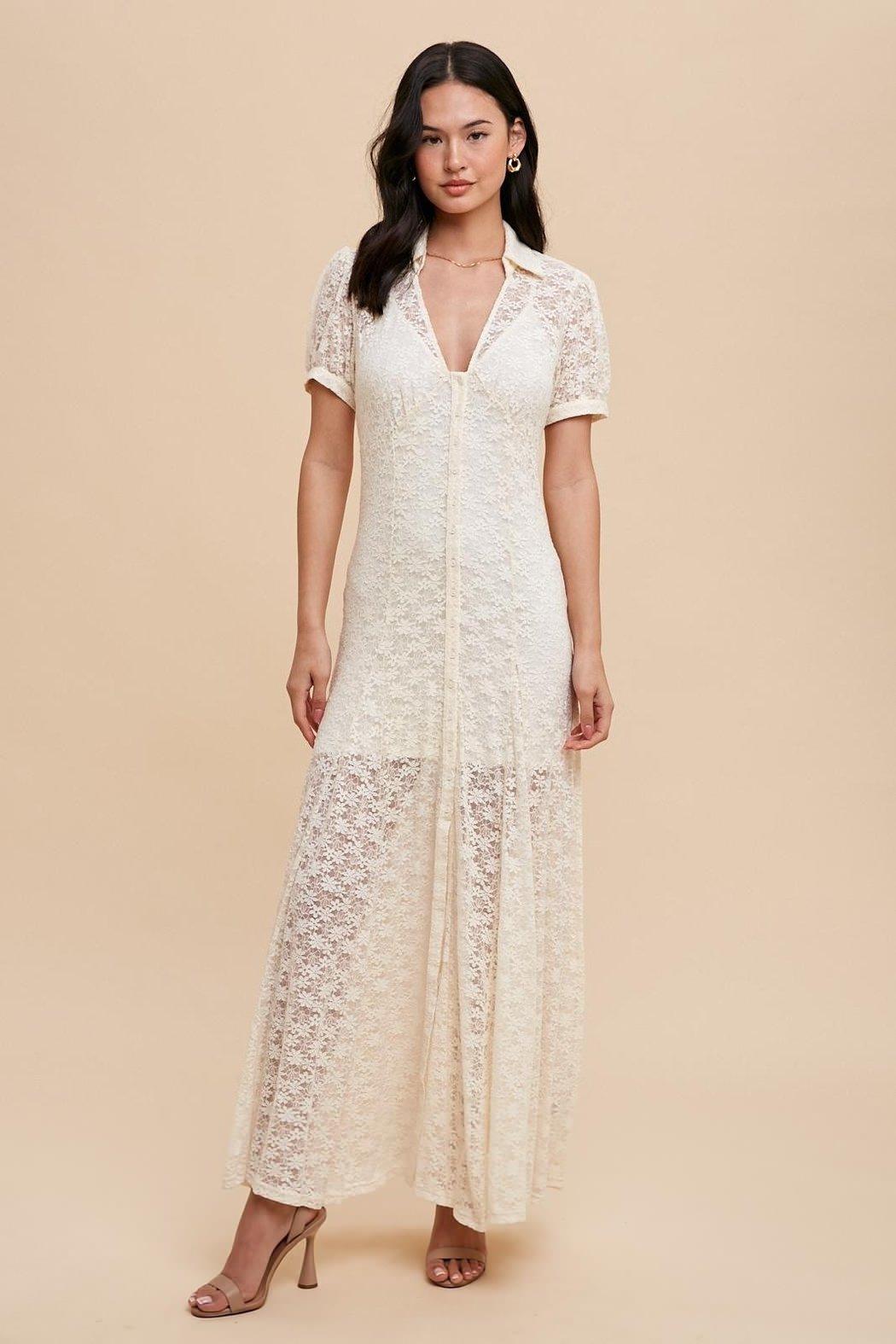 A LINE LACE BUTTON UP DRESS WITH SLIP Product Image