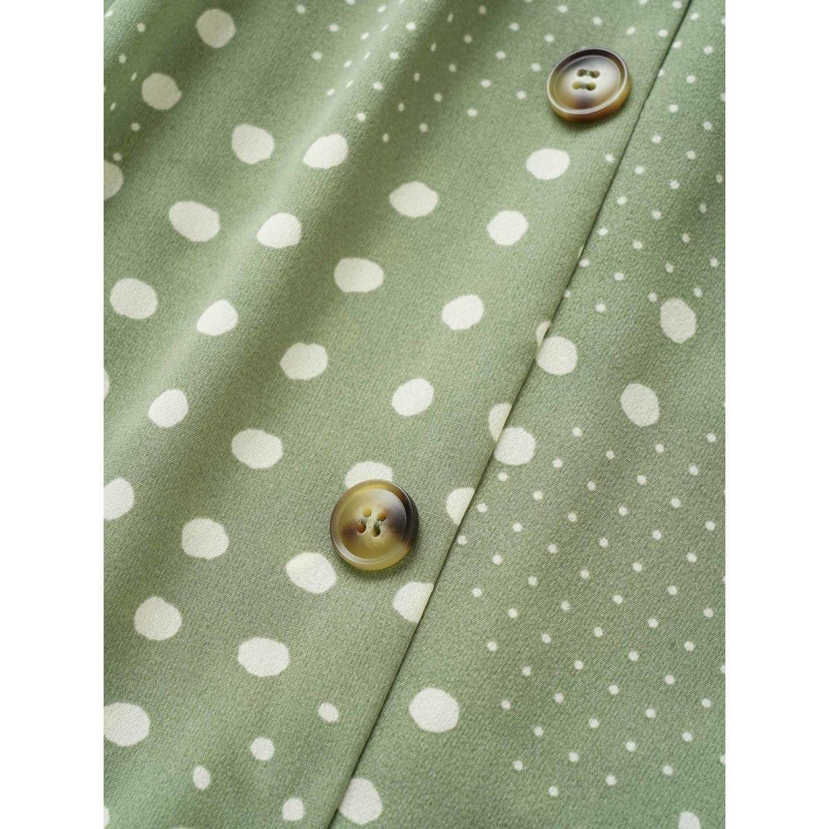 Plus Size Polka Dot Overlap Collar Belted Lantern Sleeve Dress Mint Women Elegant Non Overlap Collar Elbow-length sleeve Curvy Midi Dress BloomChic 18-20/2X Product Image