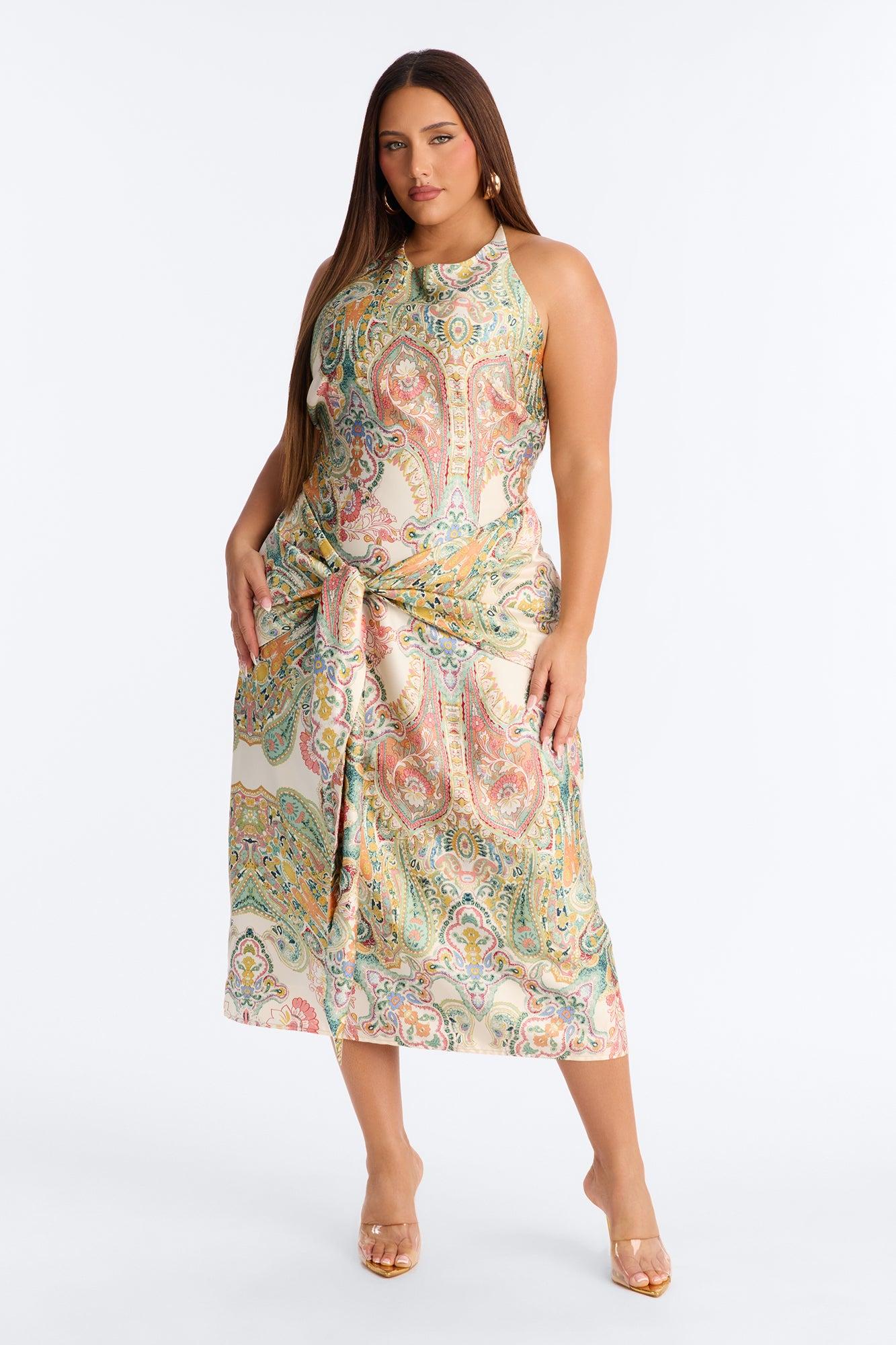 Imani Satin Midi Dress - Green/combo Female Product Image