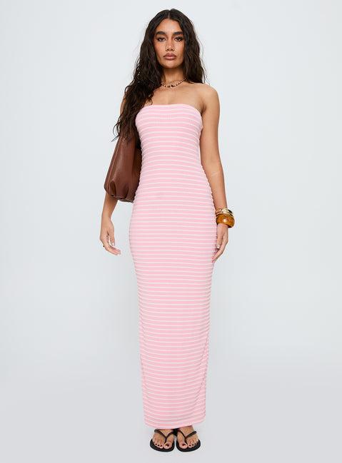 Savins Strapless Maxi Dress Pink Stripe Product Image