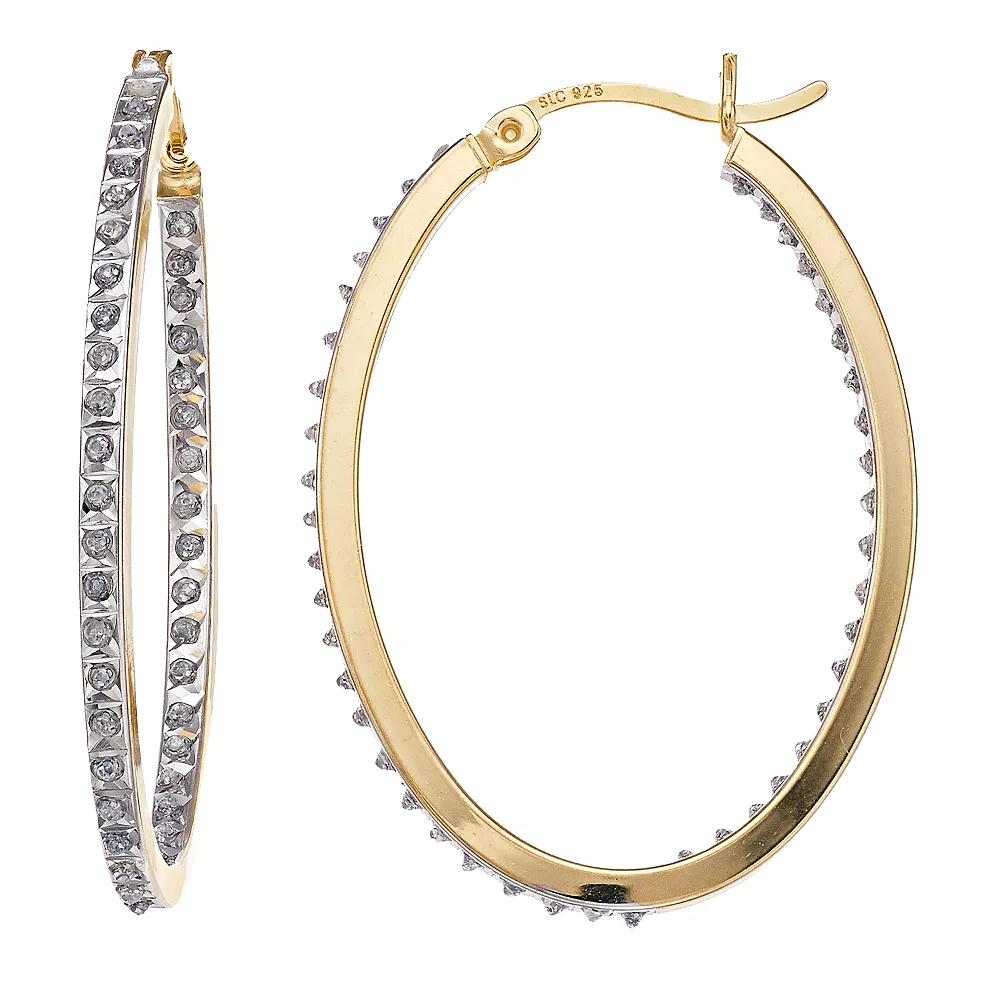 Diamond Mystique Sterling Silver Inside Out Diamond Accent Oval Hoop Earrings, Women's, 18k Gold Over Silver Product Image