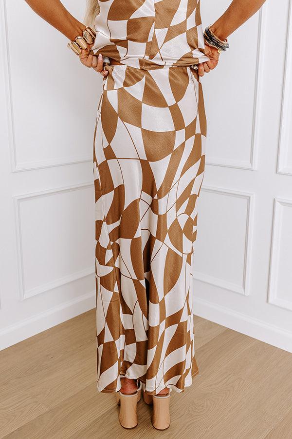 Versailles Vogue High Waist Satin Midi Skirt in Chocolate Product Image