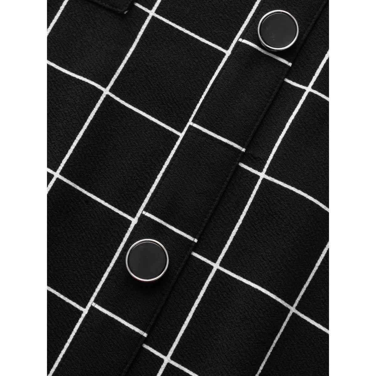 Plus Size Plaid V Neck Button Detail Dress Black Women Casual Button V-neck Sleeveless Curvy BloomChic 22-24/3X Product Image