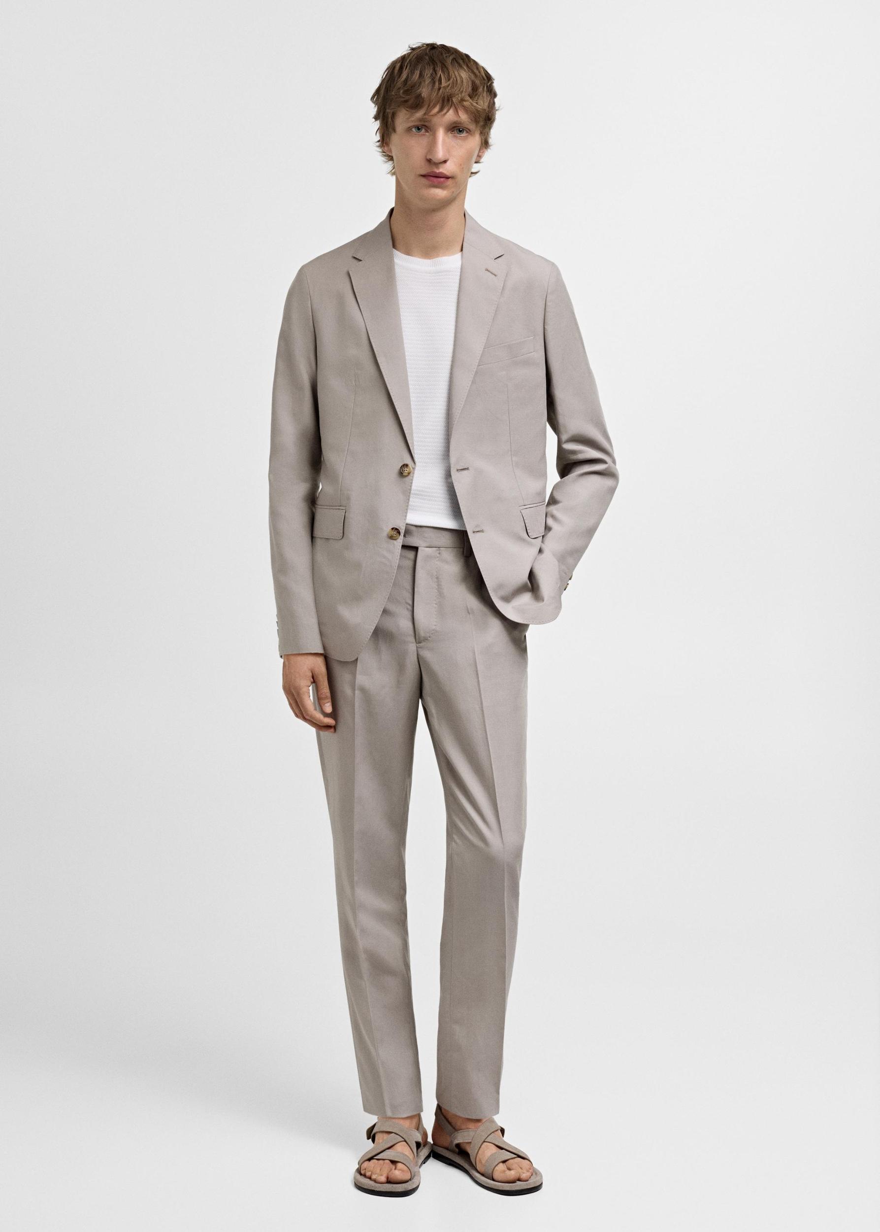 Slim-fit linen-blend suit jacket - Men | MANGO USA Product Image