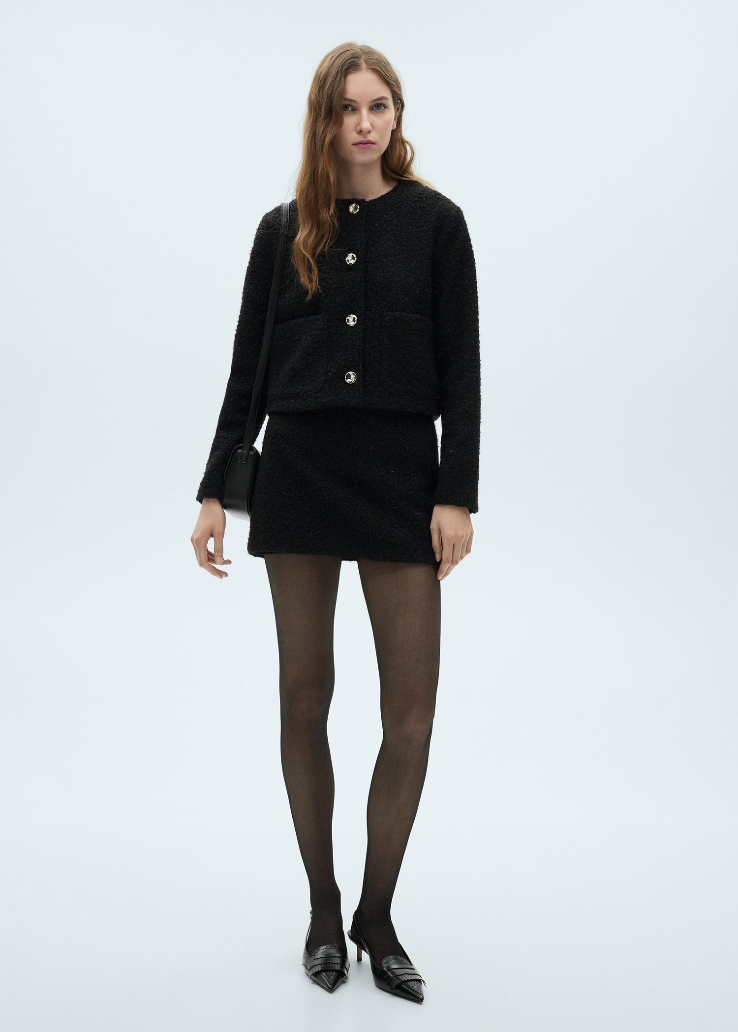 Shiny bouclé jacket - Women | MANGO USA Product Image