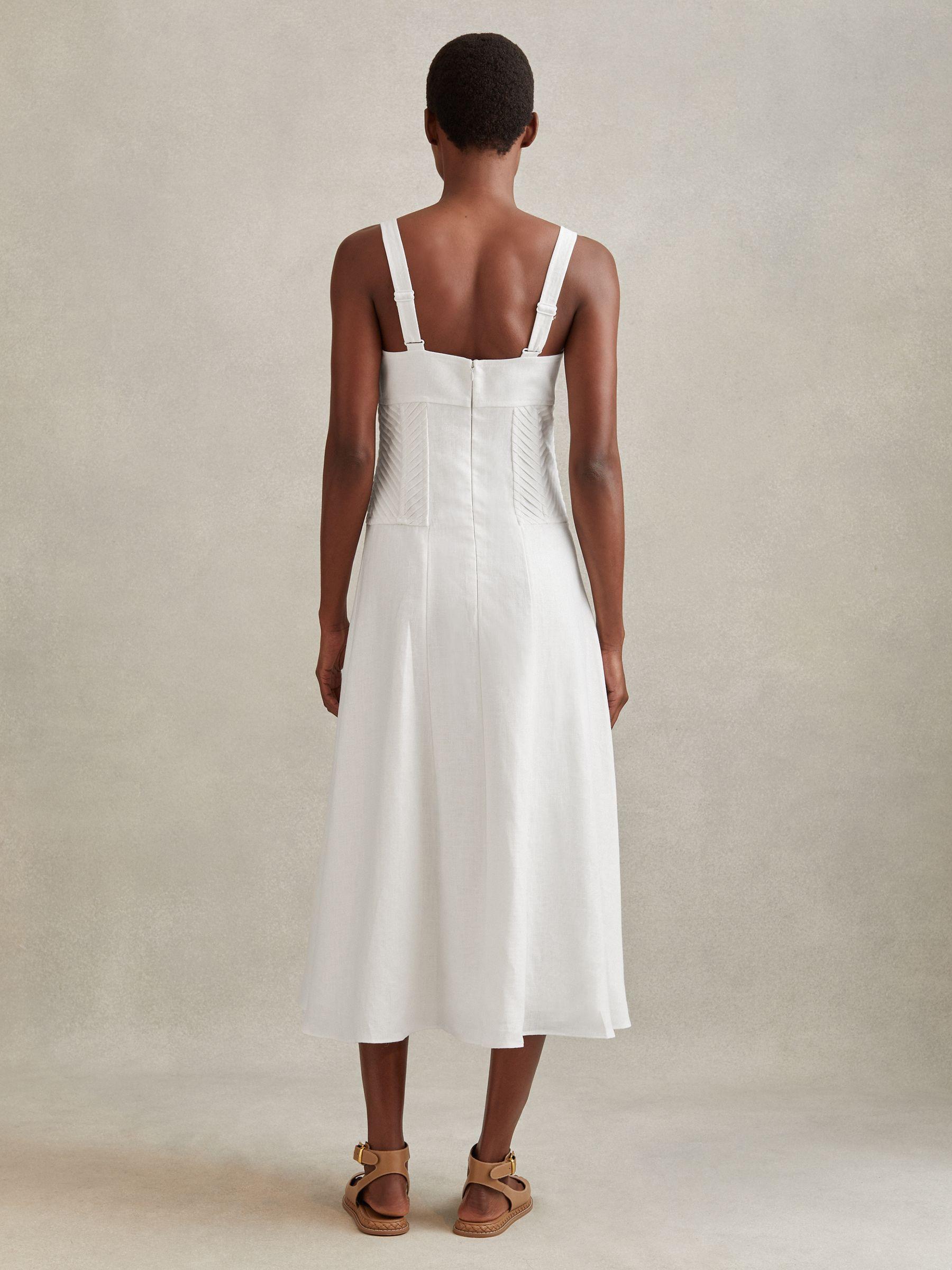 Linen Corset Midi Dress in Ivory Product Image
