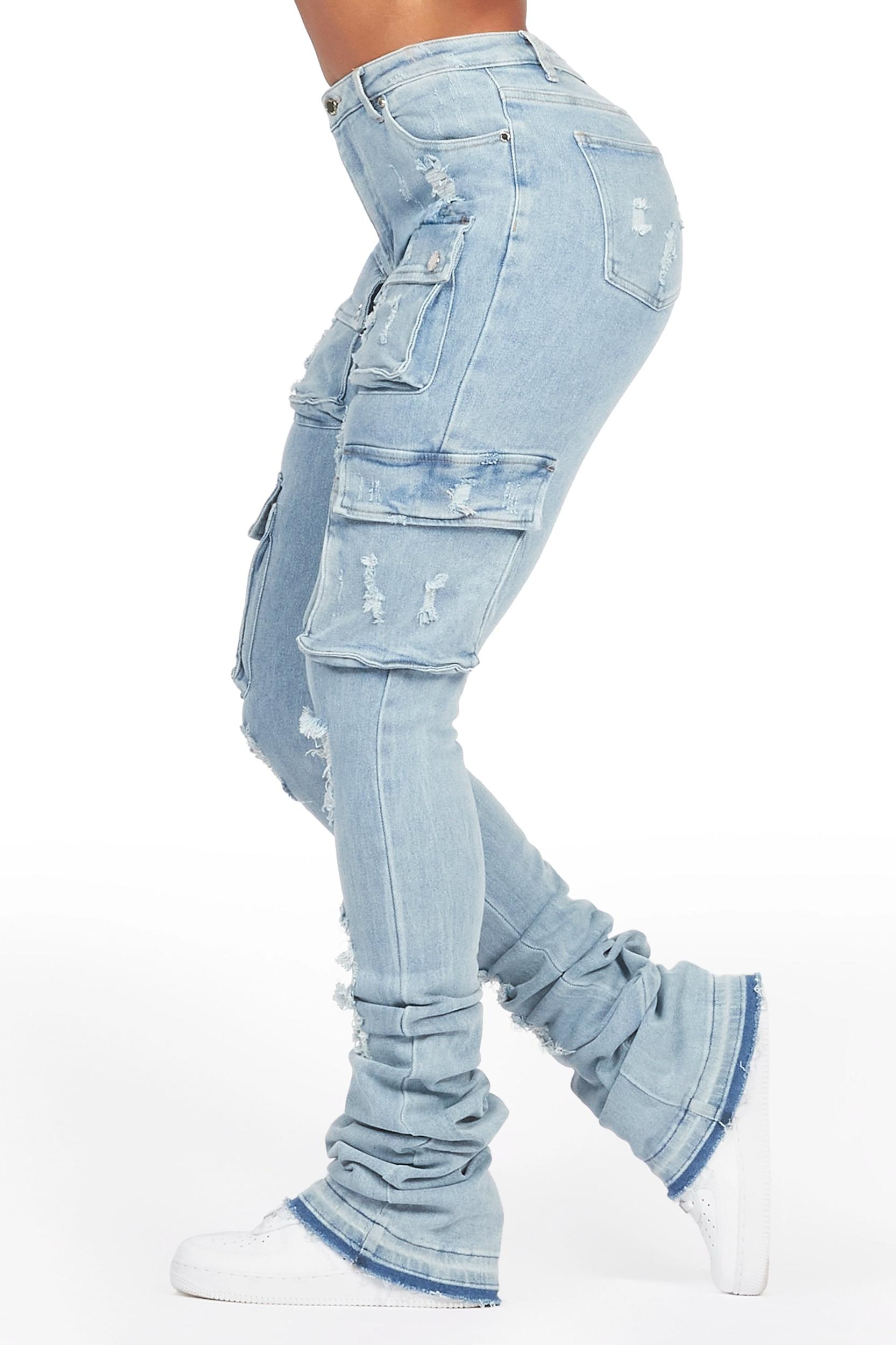 Noor Light Wash Cargo Super Stacked Jean Female Product Image