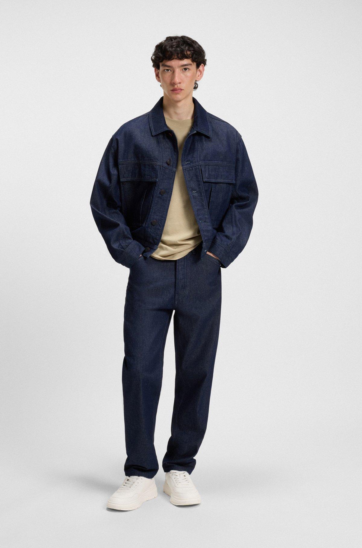 HUGO - Cotton-jersey T-shirt with curved-logo print - Beige Product Image